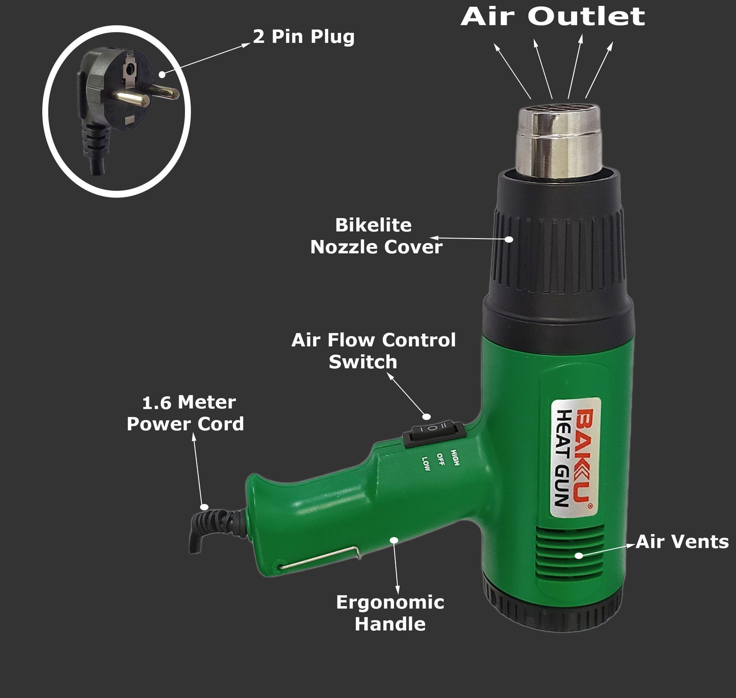 Image of DUMDAAR Electronic with copper element Heat Gun 2050 W Heat Gun