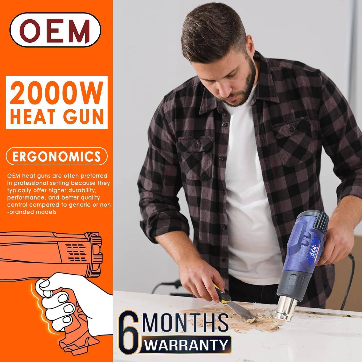 OEM 2000W Heat Gun, 2 Temp Modes, 4 Nozzles - Image 3
