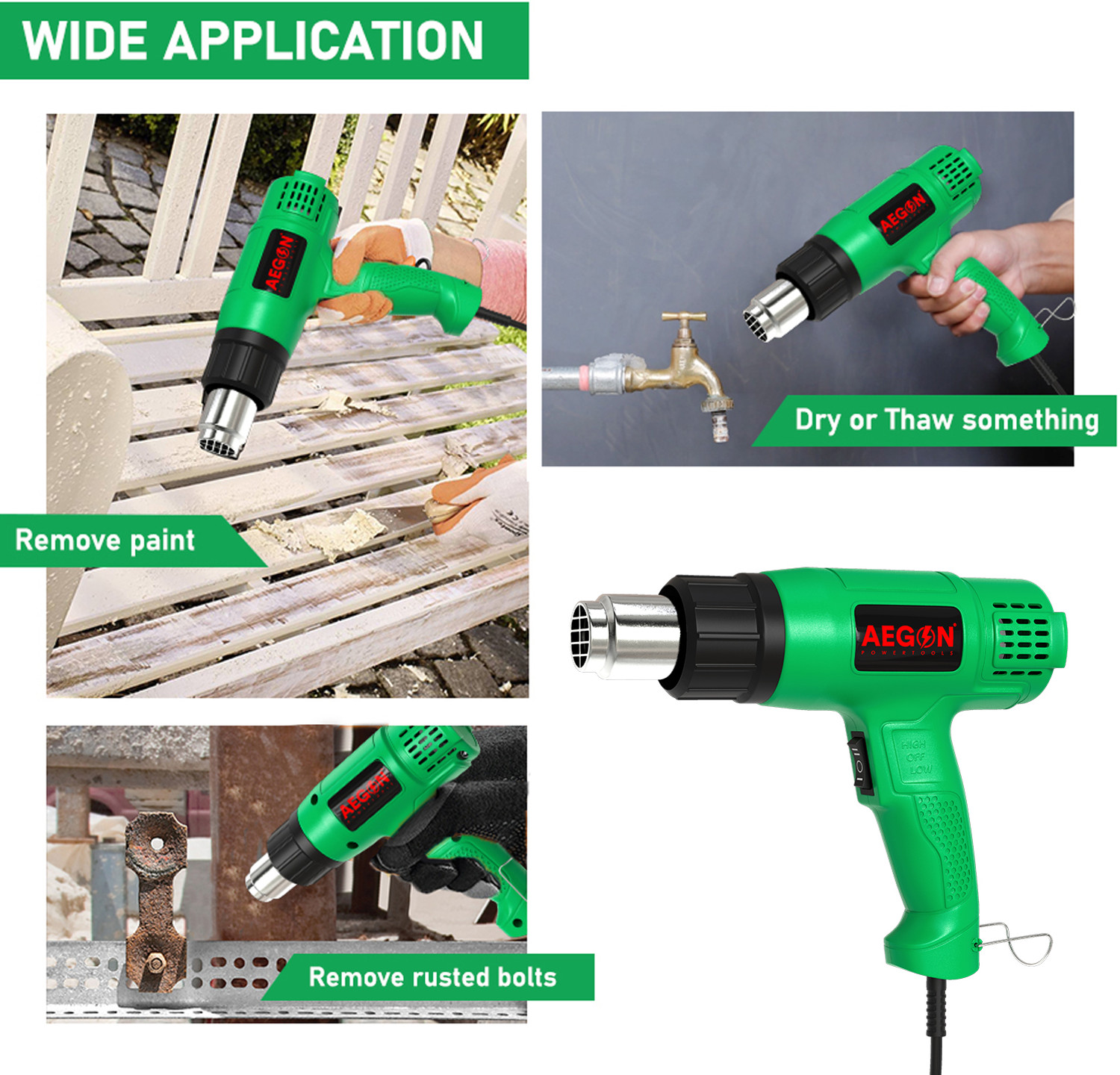 Image of AEGON AHG2500 Dual Temp Heat Gun | Dual Speed Control, Fast Heating, Overload Safety 2000 W Heat Gun