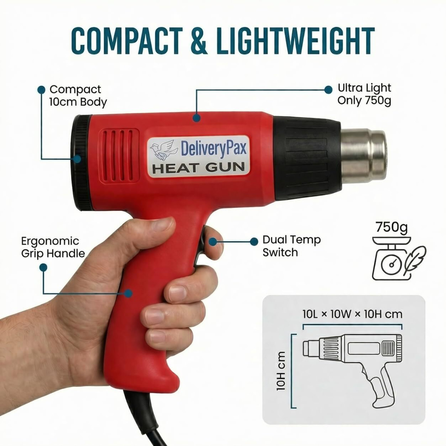 Image of DELIVERYPAX Hot Air Gun Machine for Packing & Wrapping | Paint & Sticker Removal 2000 W Heat Gun