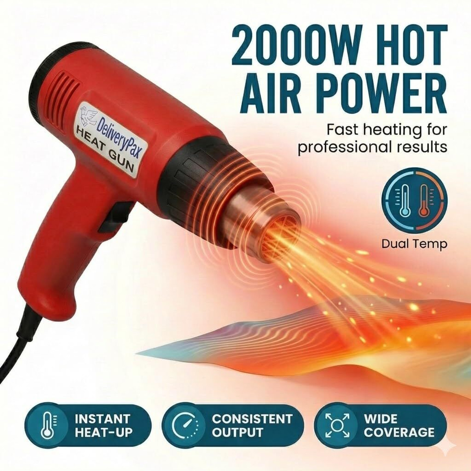 Image of DELIVERYPAX Hot Air Gun Machine for Packing & Wrapping | Paint & Sticker Removal 2000 W Heat Gun