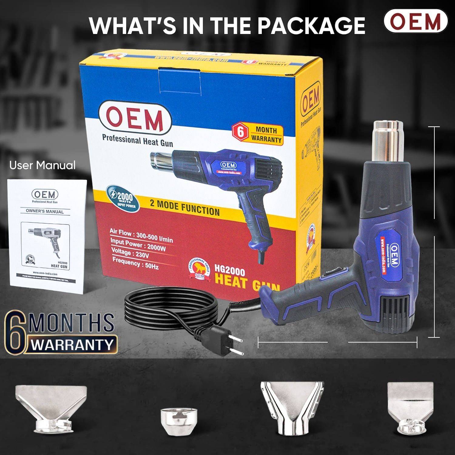 OEM 2000W Heat Gun, 2 Temp Modes, 4 Nozzles - Image 5