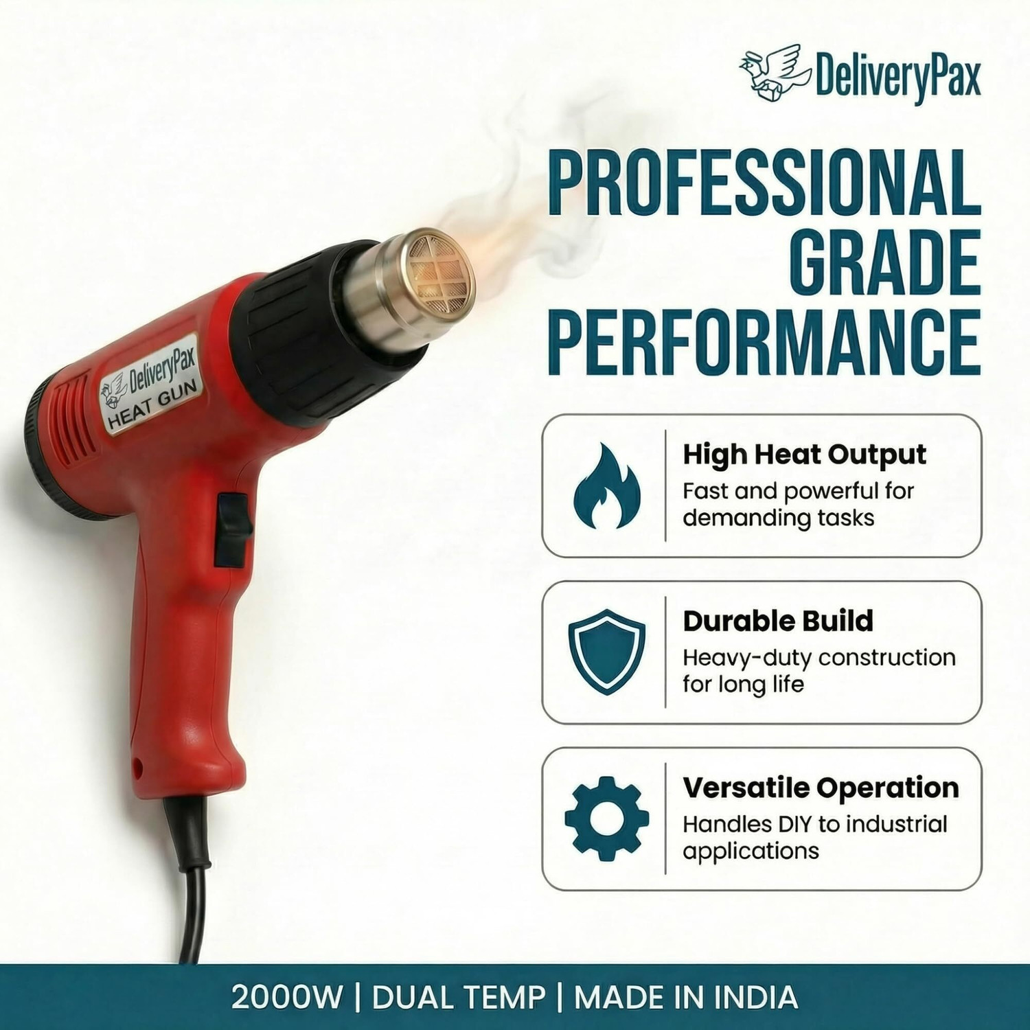 Image of DELIVERYPAX Hot Air Gun Machine for Packing & Wrapping | Paint & Sticker Removal 2000 W Heat Gun