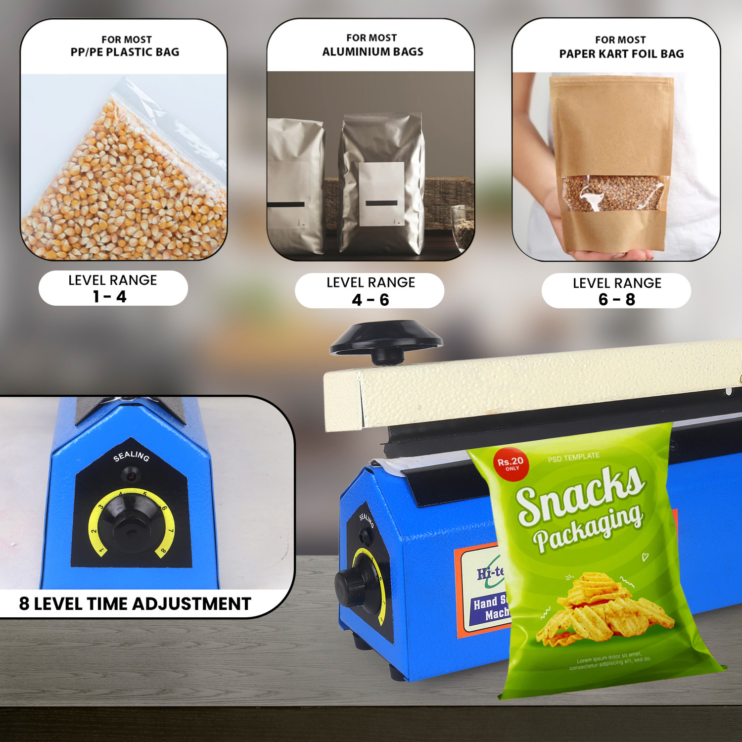 Image of Hi Tech Impulse 8 Inch Poly Sealing machine For Pouch, Food and Plastic Bag Packing Hand Held Heat Sealer