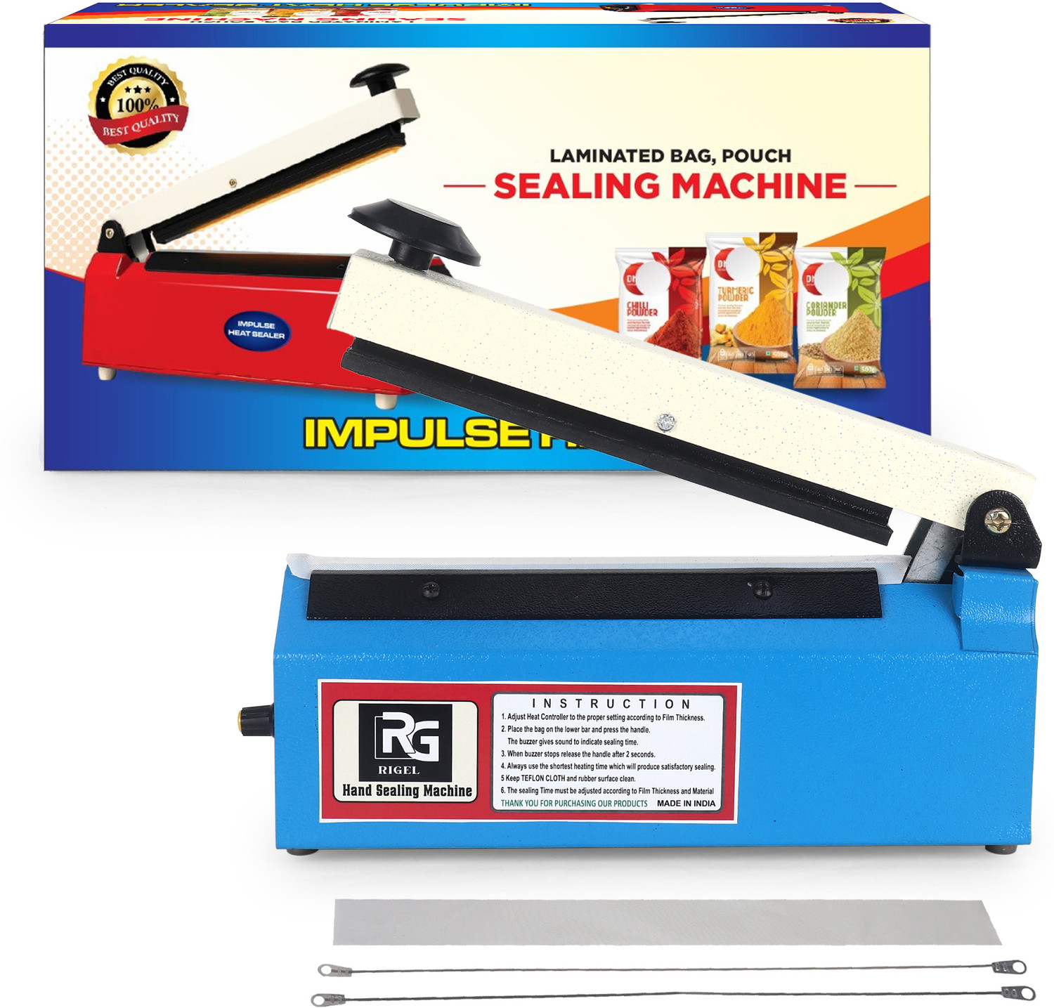 Image of Rigel 8 Inch Sealing Machine For Pouch Packing, Plastic Bag Packing and Food Packets Hand Held Heat Sealer
