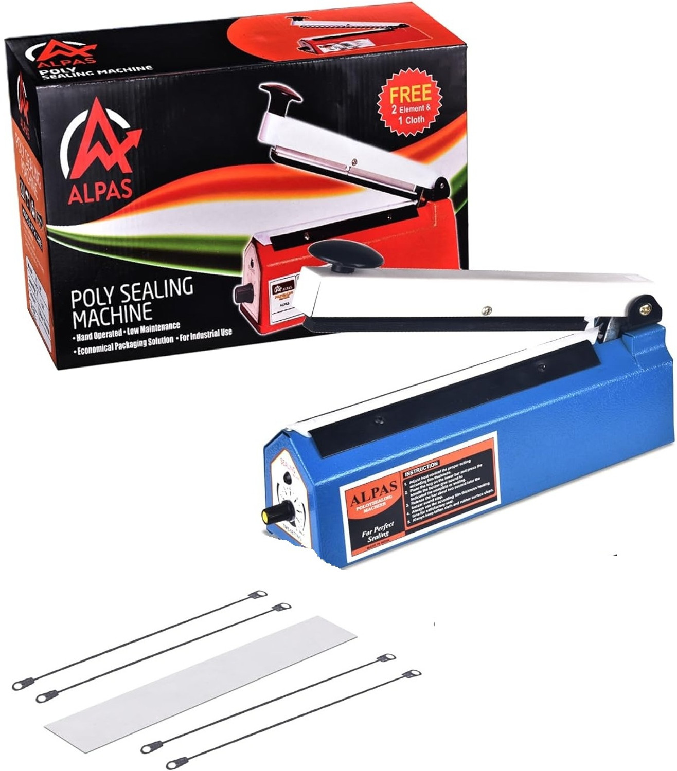 Image of Alpas 8 inch Poly Sealing Machine for Plastic, Pouch & Food Bag, Ideal All Packaging Hand Held Heat Sealer