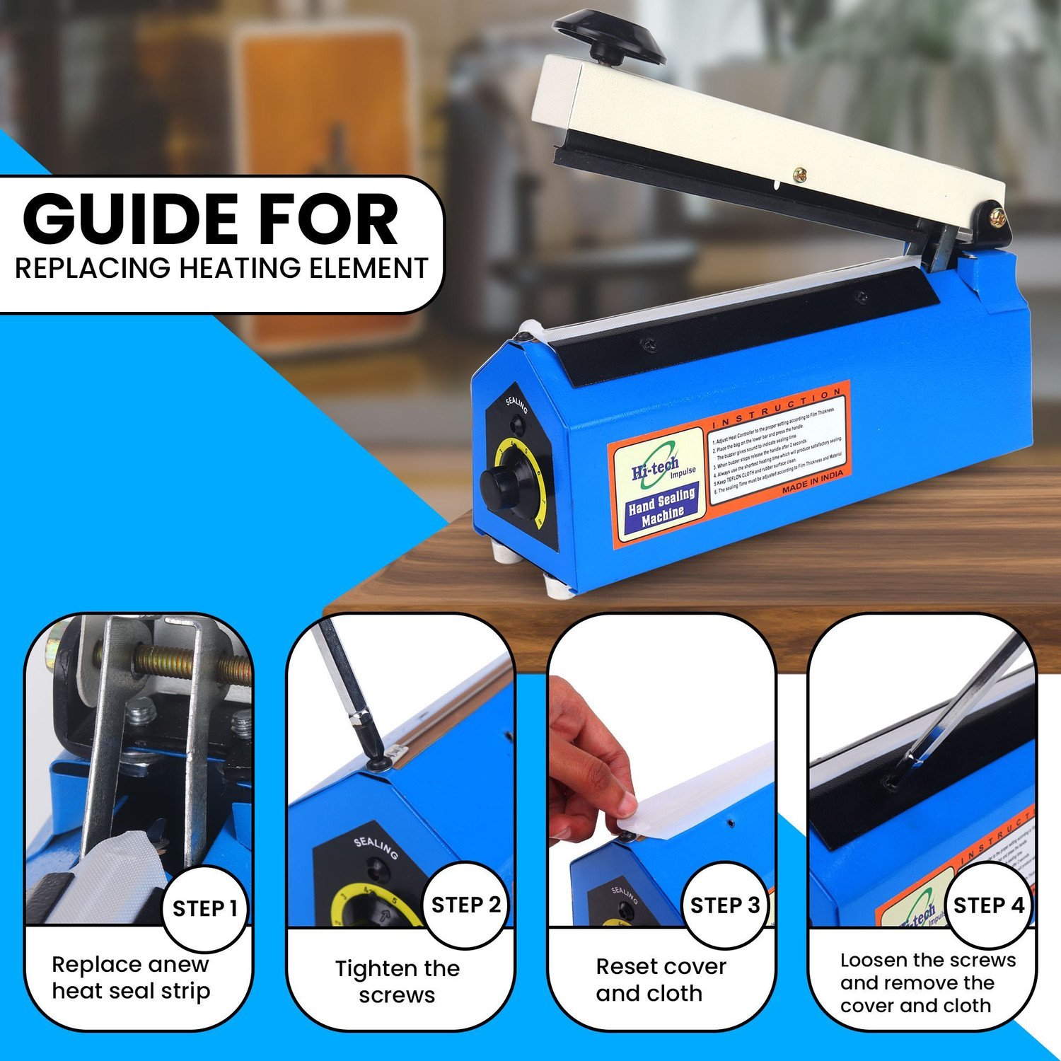 Image of Hi Tech Impulse 12 Inch Sealing Machine for Plastic, Pouch, Poly Bag & Food Packet Hand Held Heat Sealer