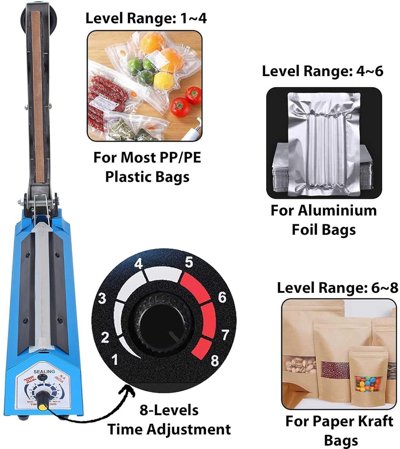 Image of Enem Manual Sealing Machine for Food Packets, Plastic, Foil, Polyester Hand Held Heat Sealer