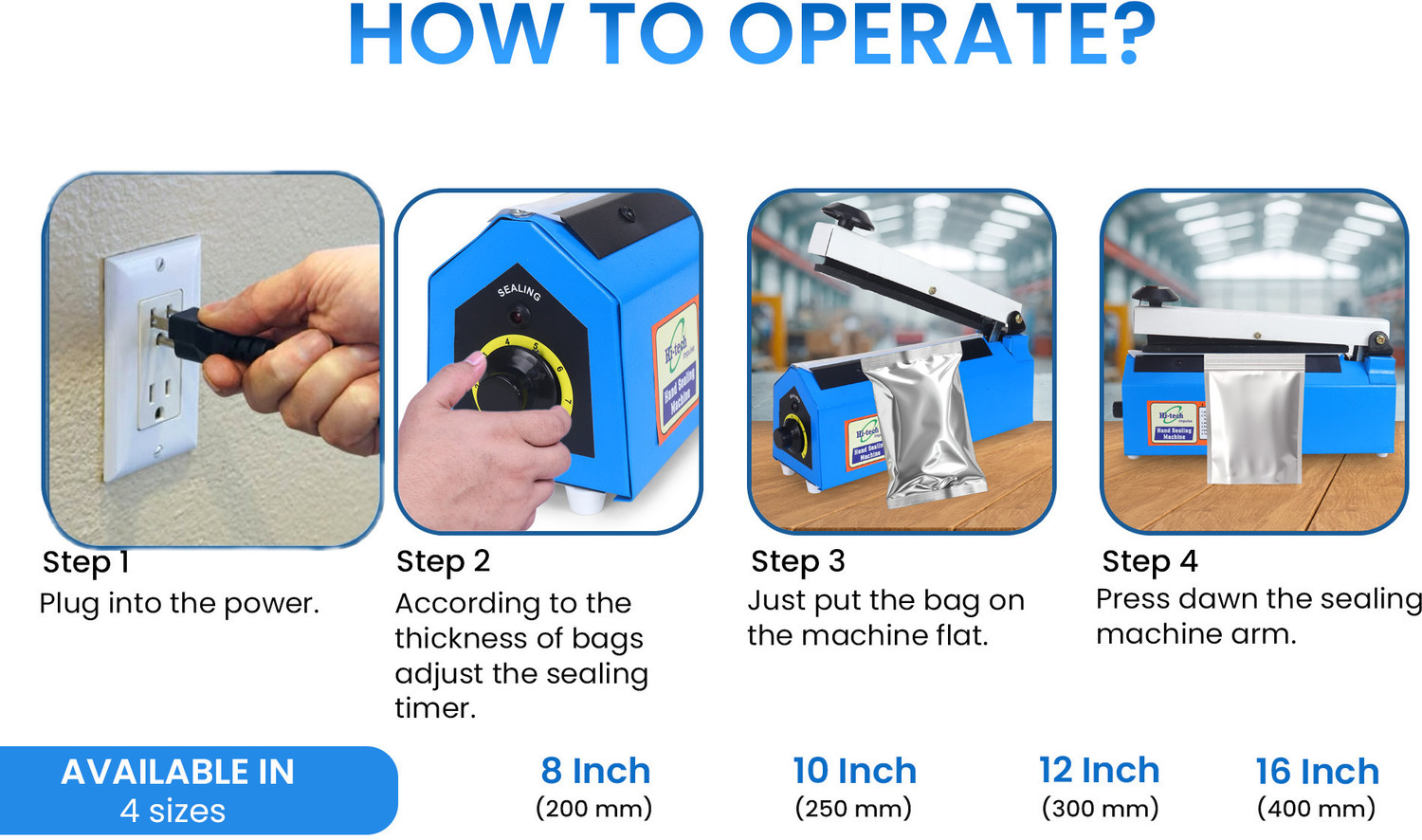 Image of Hi Tech Impulse 8 Inch Poly Sealing machine For Pouch, Food and Plastic Bag Packing Hand Held Heat Sealer