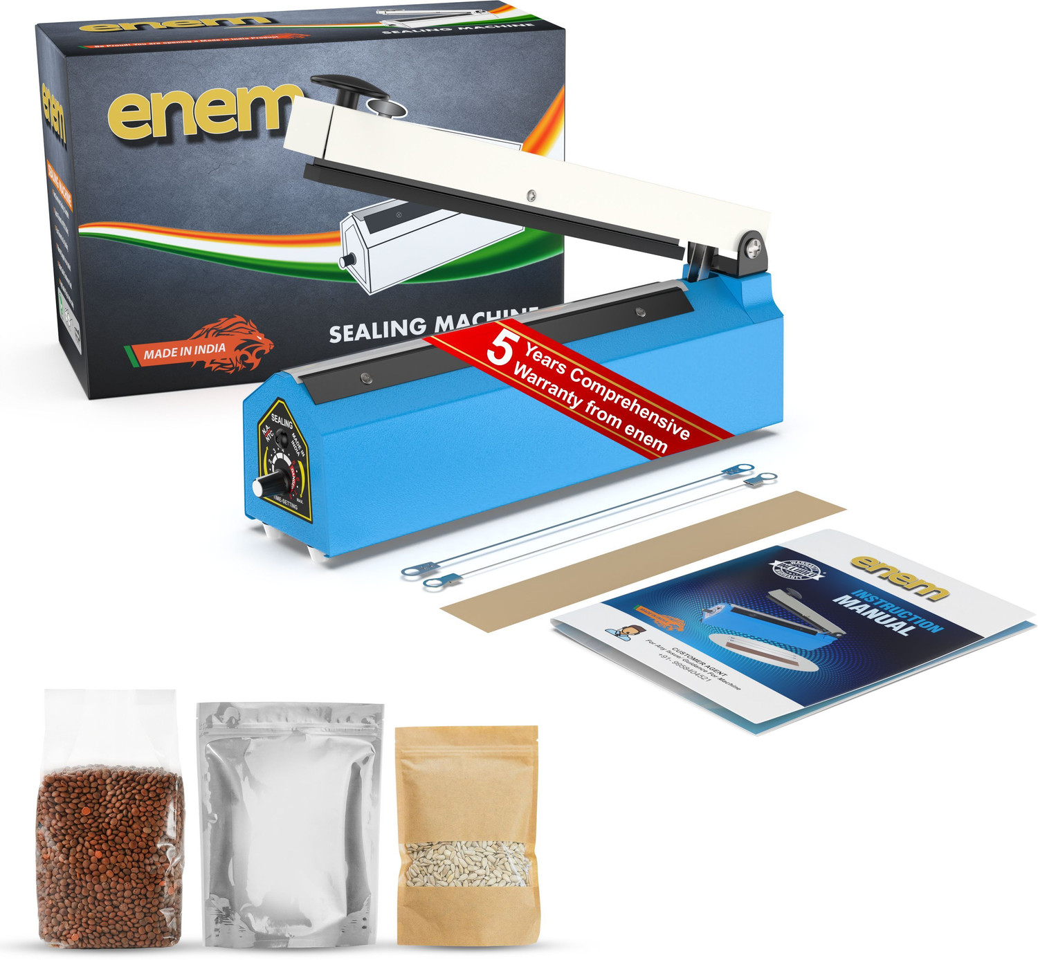 Image of Enem Manual Sealing Machine for Food Packets, Plastic, Foil, Polyester Hand Held Heat Sealer