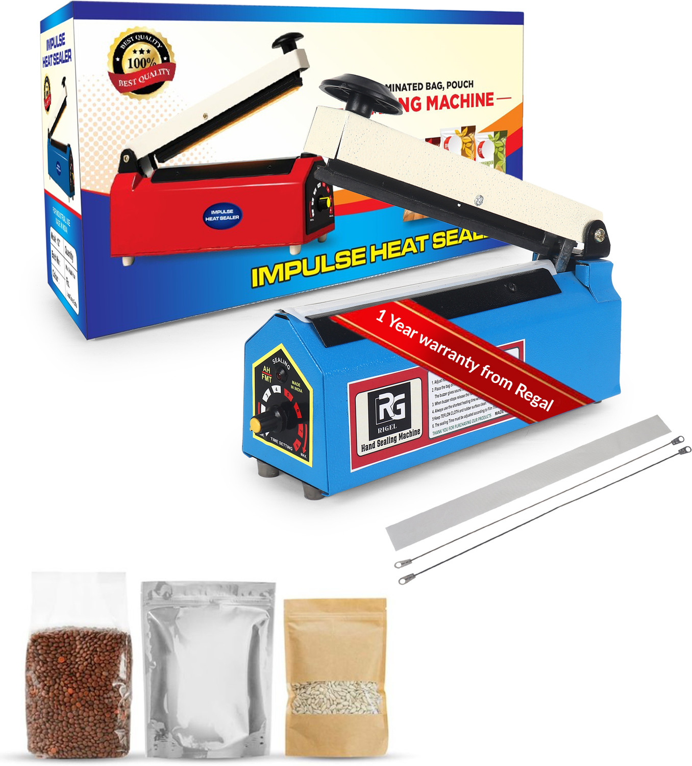 Image of Rigel 12 Inch Sealing Machine For Pouch, Plastic Bag, & Food Packet Sealer Hand Held Heat Sealer