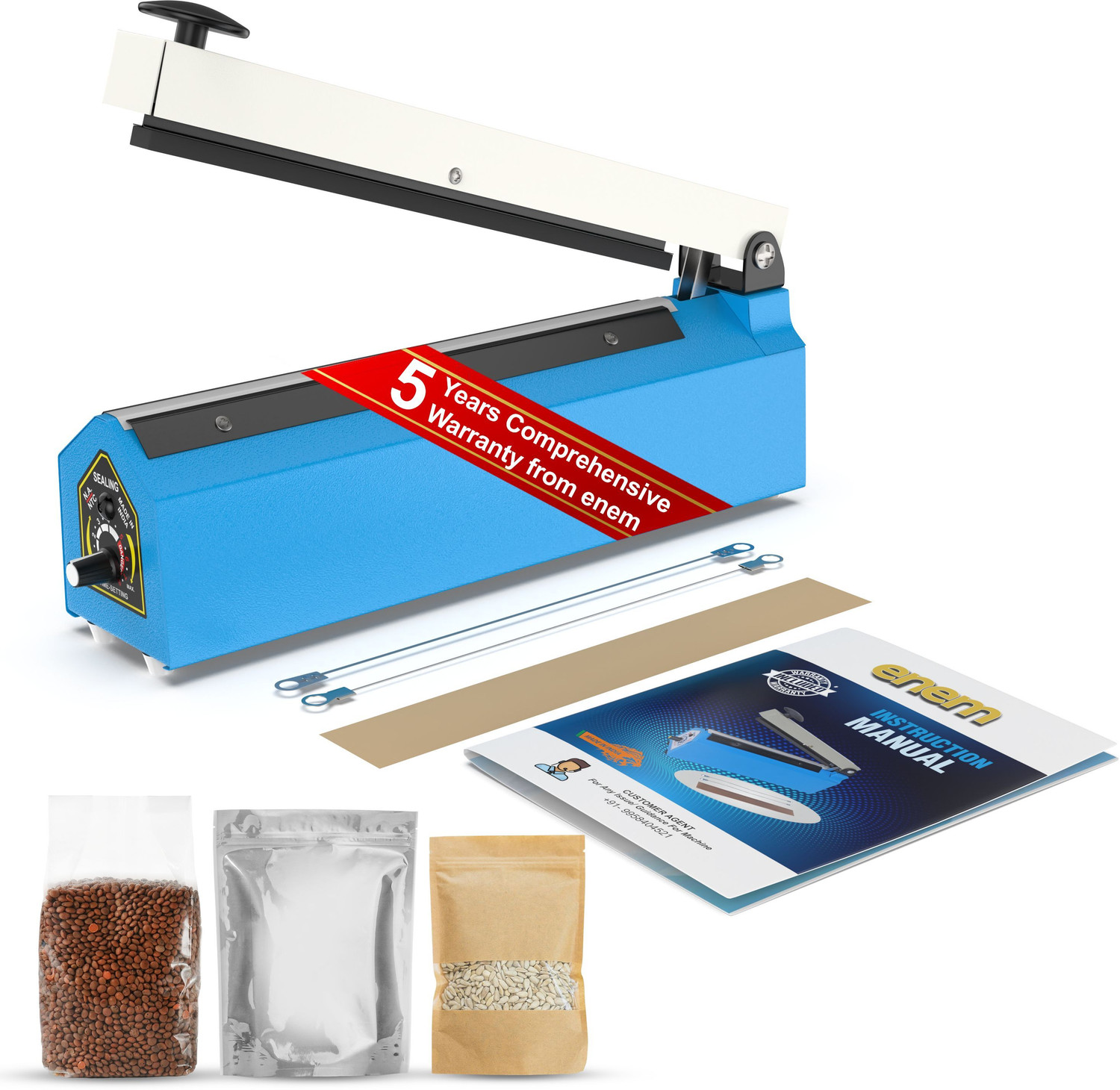 Image of Enem Manual Sealing Machine for Food Packets, Plastic, Foil, Polyester Hand Held Heat Sealer