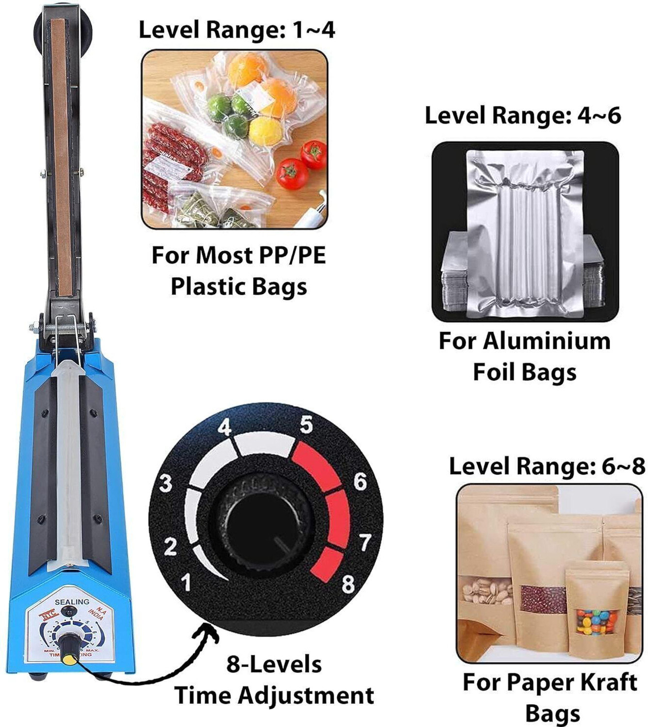 Image of Enem Manual Sealing Machine for Food Packets, Plastic, Foil, Polyester Hand Held Heat Sealer