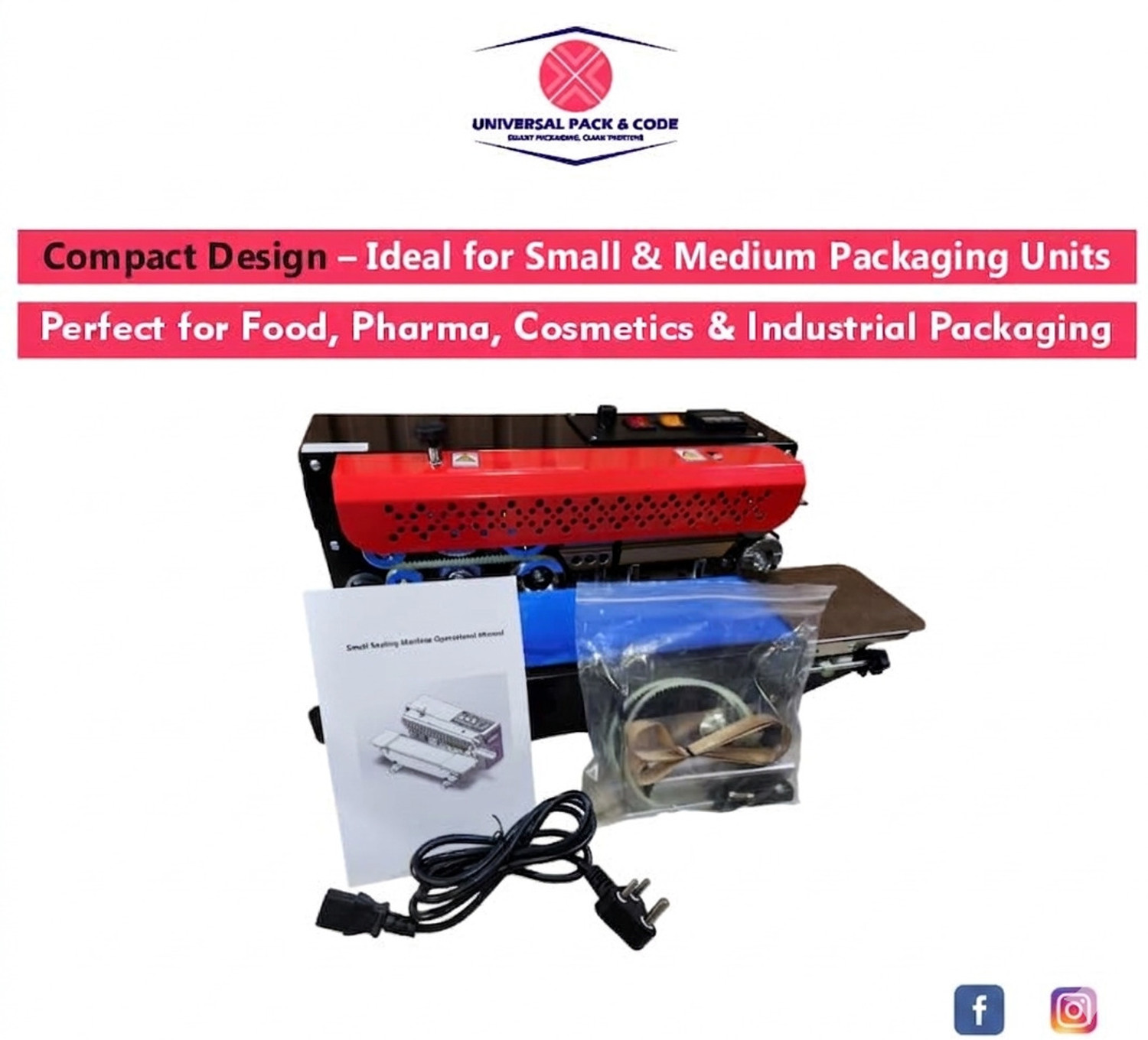 Image of Universal Pack & Code FR-900M Mini Continuous Band Sealer Machine with Conveyor Table Top Heat Sealer