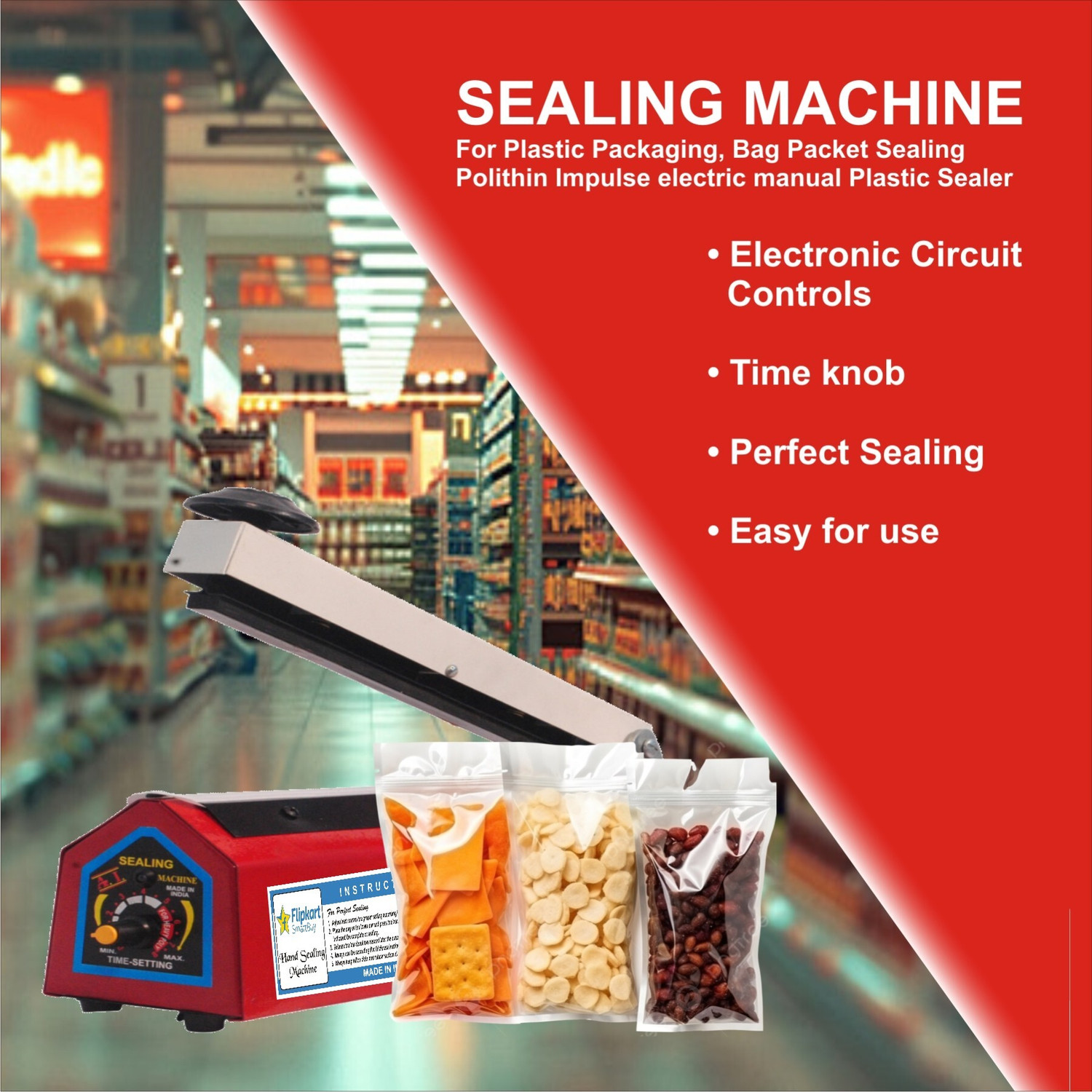 Image of Flipkart SmartBuy 8 Inch Impulse Sealer, Poly Sealing Machine, Heat Sealer, Hand Sealer Hand Held Heat Sealer (200 mm)