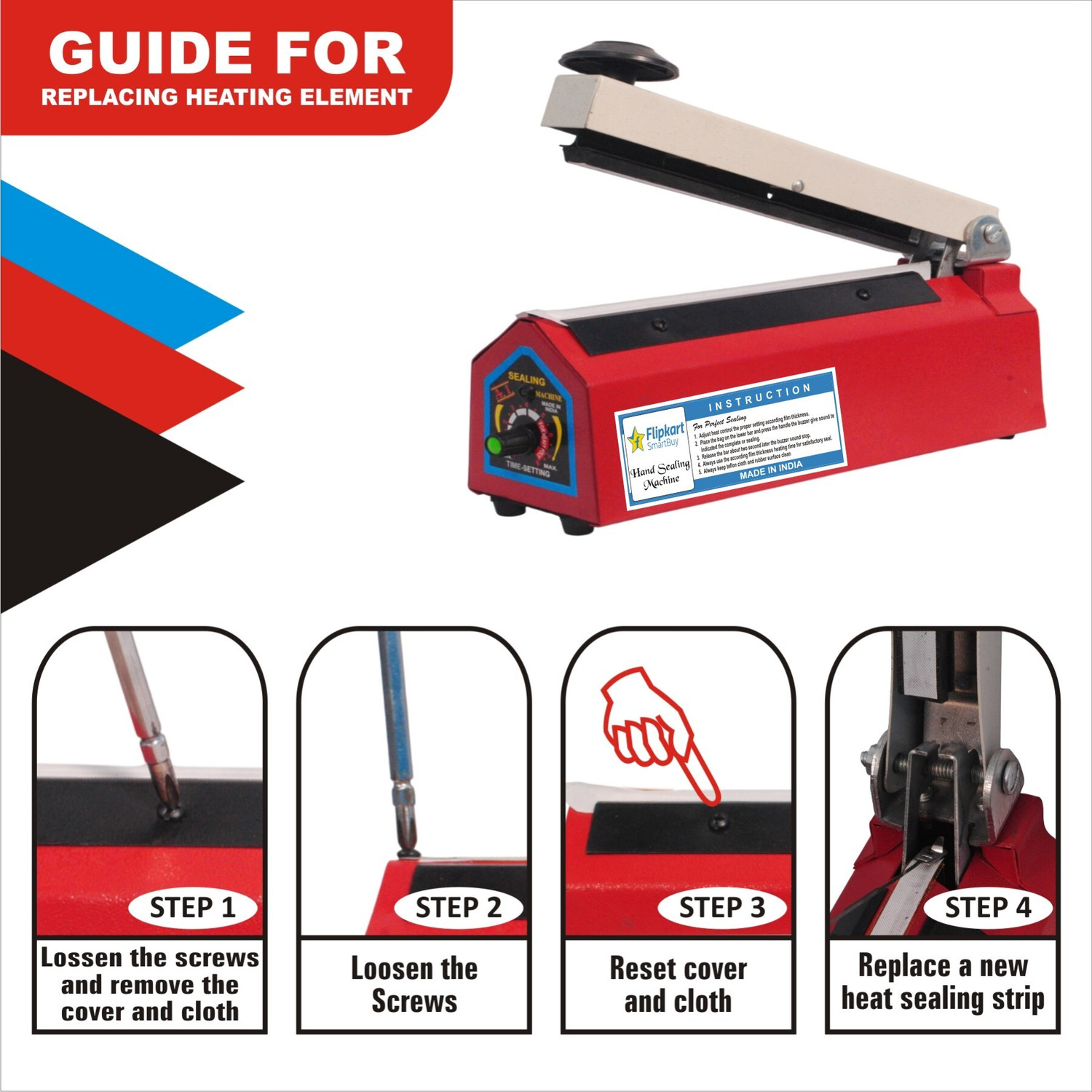 Image of Flipkart SmartBuy 8 Inch Impulse Sealer, Poly Sealing Machine, Heat Sealer, Hand Sealer Hand Held Heat Sealer (200 mm)