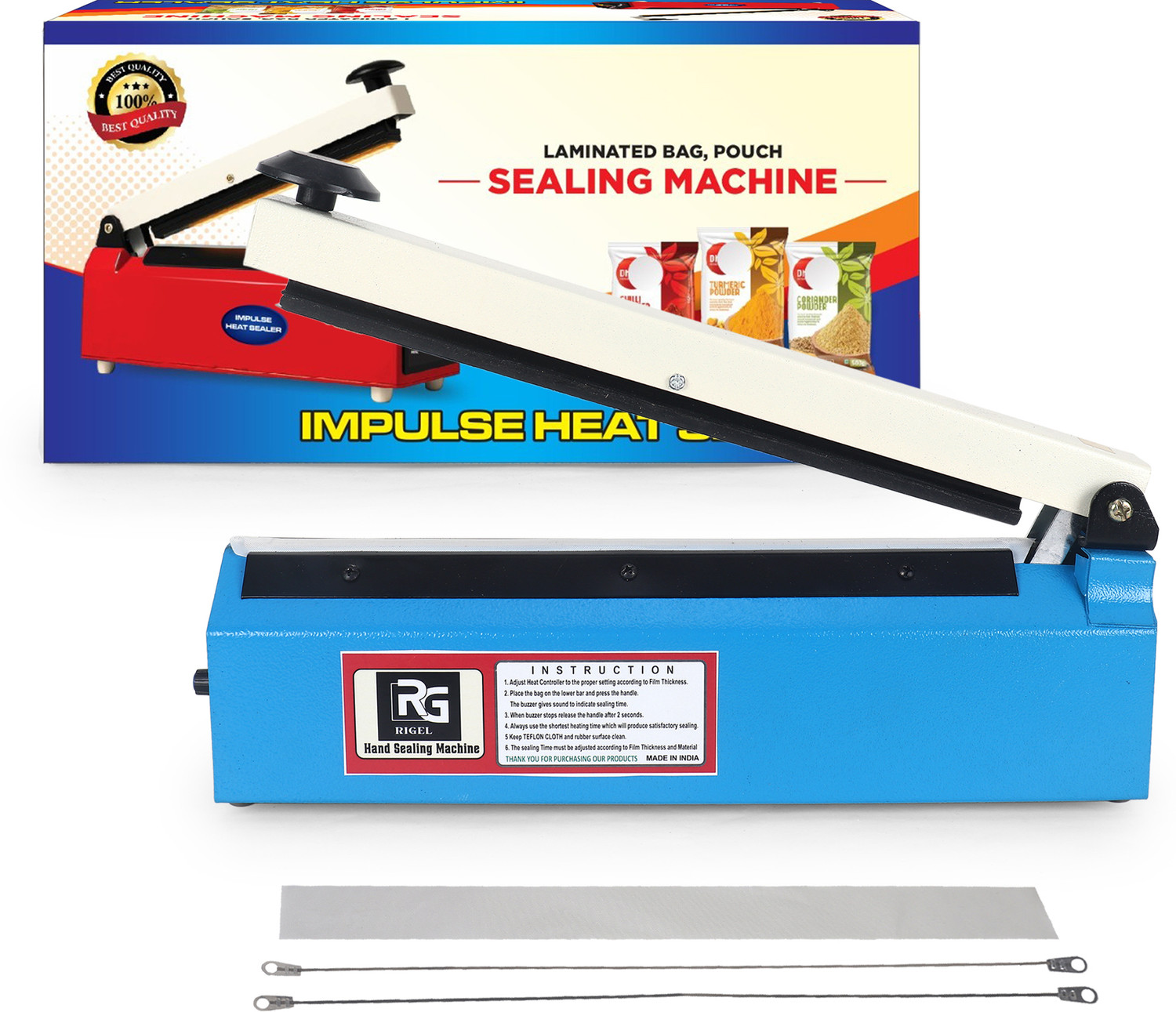 Image of Rigel 12 Inch Sealing Machine For Pouch, Plastic Bag, & Food Packet Sealer Hand Held Heat Sealer