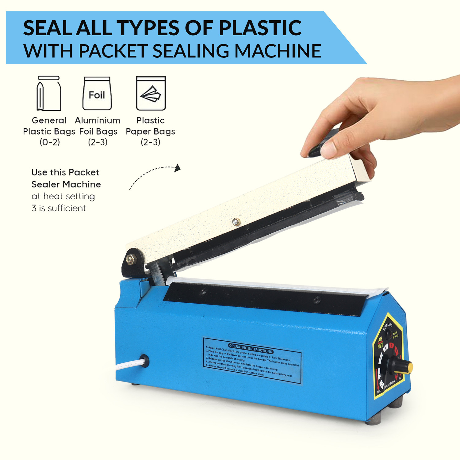 Image of Rigel 8 Inch Sealing Machine For Pouch Packing, Plastic Bag Packing and Food Packets Hand Held Heat Sealer