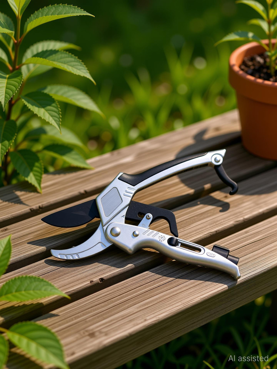 Image of Sharpex SHREXP2 Ratchet Pruning Shears - 3-Stage for 5x Power (Anvil Type, Silver, Aluminum) Ratchet Pruner
