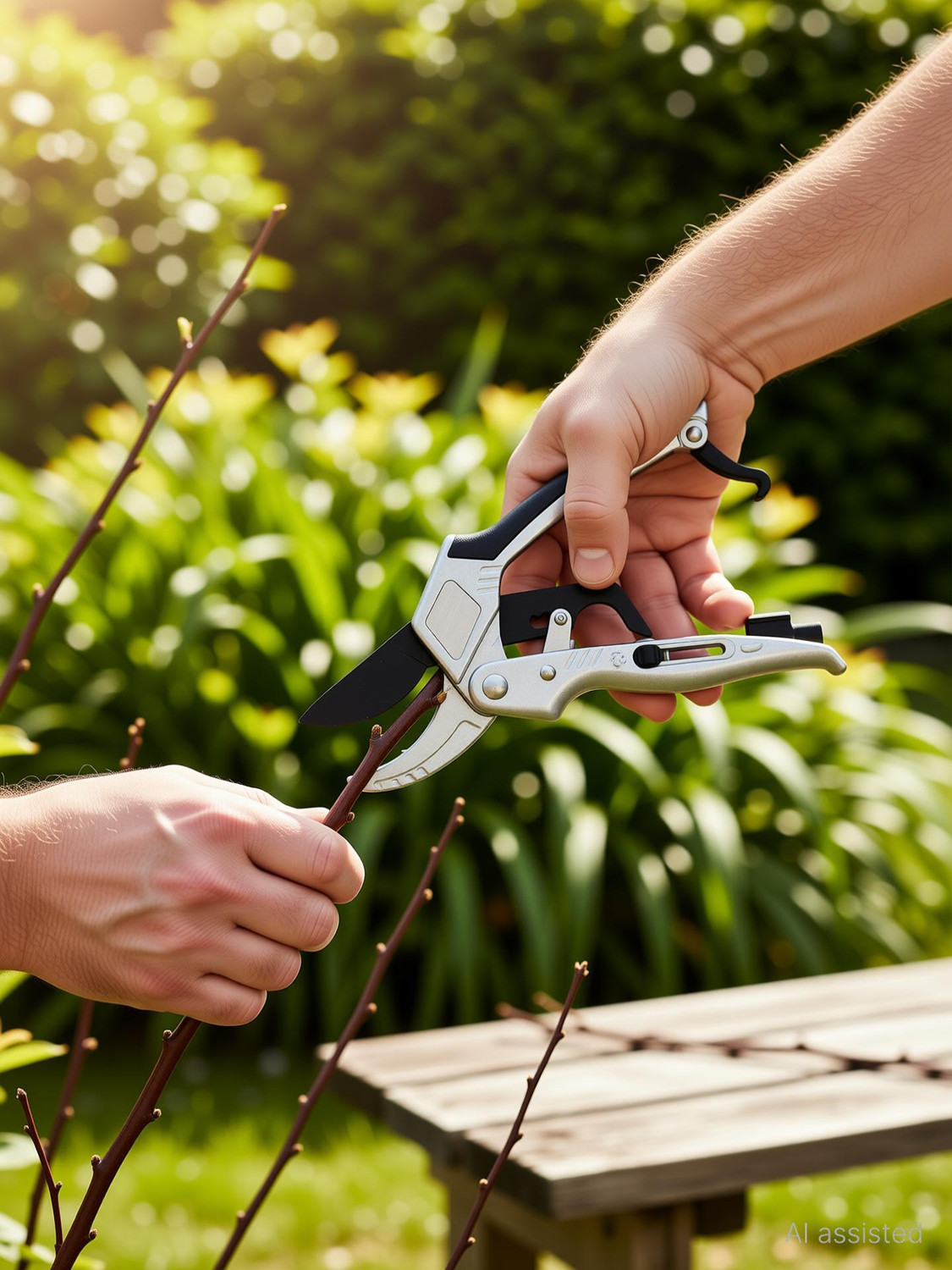 Image of Sharpex SHREXP2 Ratchet Pruning Shears - 3-Stage for 5x Power (Anvil Type, Silver, Aluminum) Ratchet Pruner