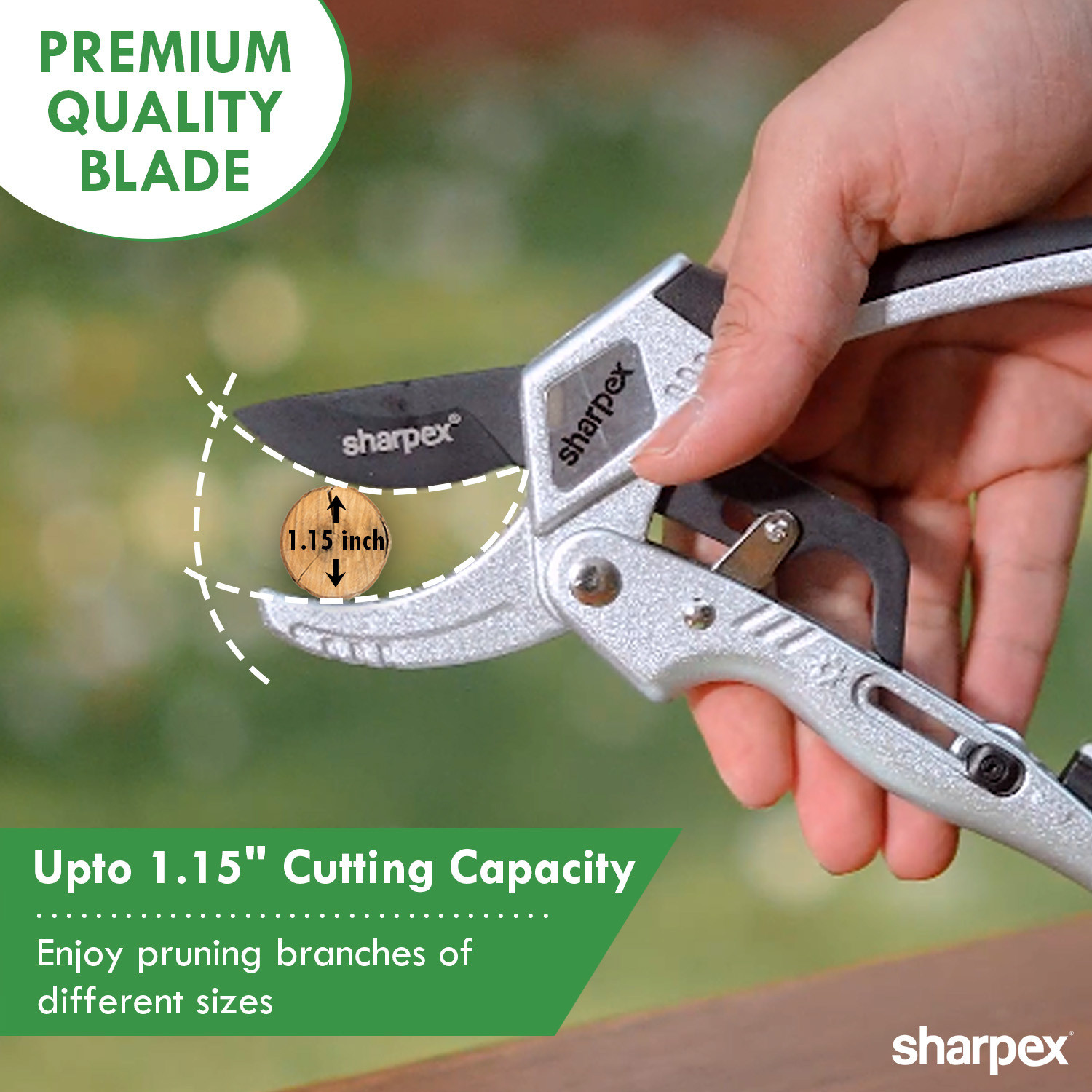 Image of Sharpex SHREXP2 Ratchet Pruning Shears - 3-Stage for 5x Power (Anvil Type, Silver, Aluminum) Ratchet Pruner
