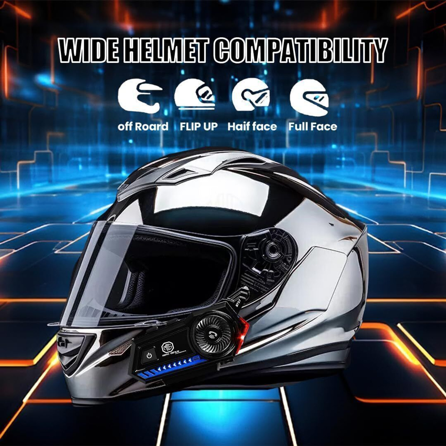 Image of Moto Genius BT57 Bluetooth Helmet Headset - Auto Answer, Siri Support, Waterproof, Stereo Helmet bluetooth device with Earphone, Hands Free Calling