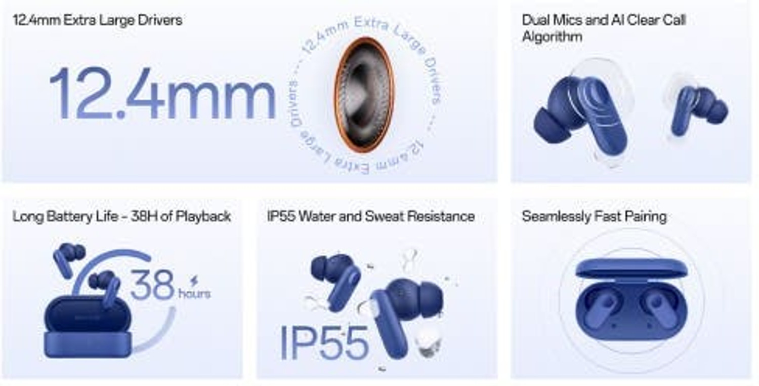 Image of Buds 2r Wireless Earbuds for Buds 2R with Built in Mic, Powerful 12.4mm Drivers, Quad Mic Design Helmet bluetooth device with Hands Free Calling