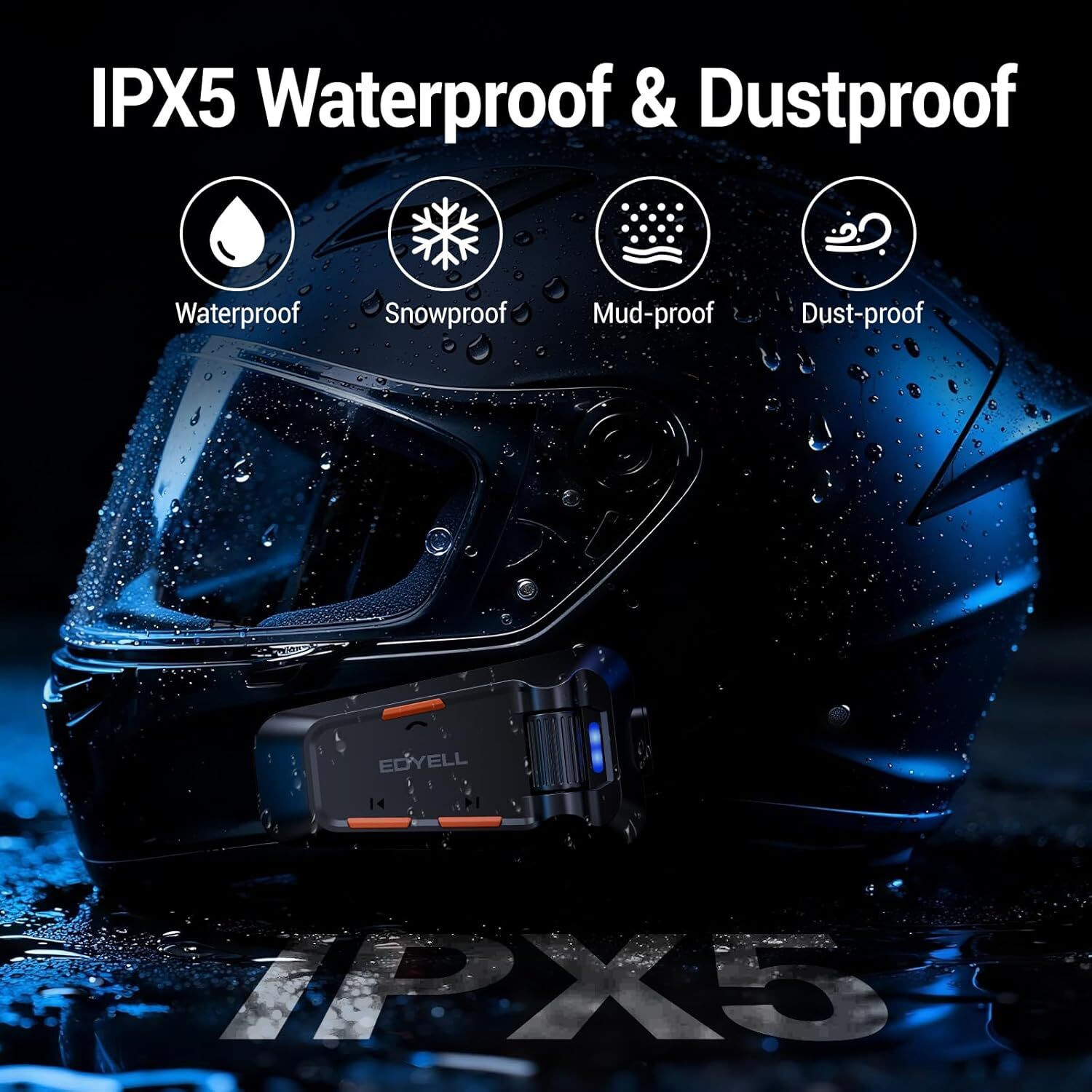 Image of Edyell C2 Motorcycle Helmet Bluetooth with HiFi Sound, Group Communication System Helmet bluetooth device with Microphone, Hands Free Calling, Earphone