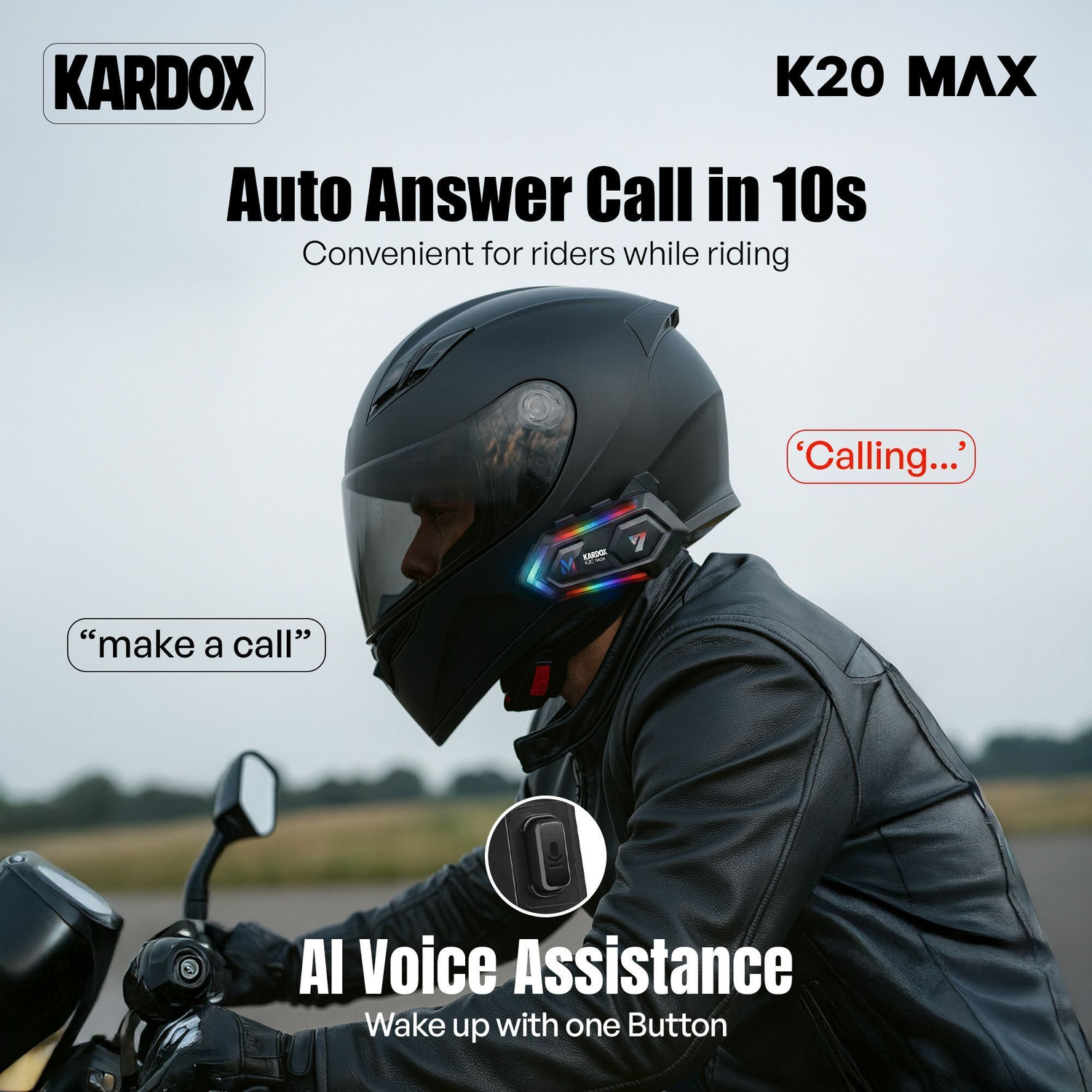 Image of KARDOX K20 Max Helmet bluetooth device with ANC, Voice Assist, Hands Free Calling, Earphone, Integrated Speakers, GPS Navigation