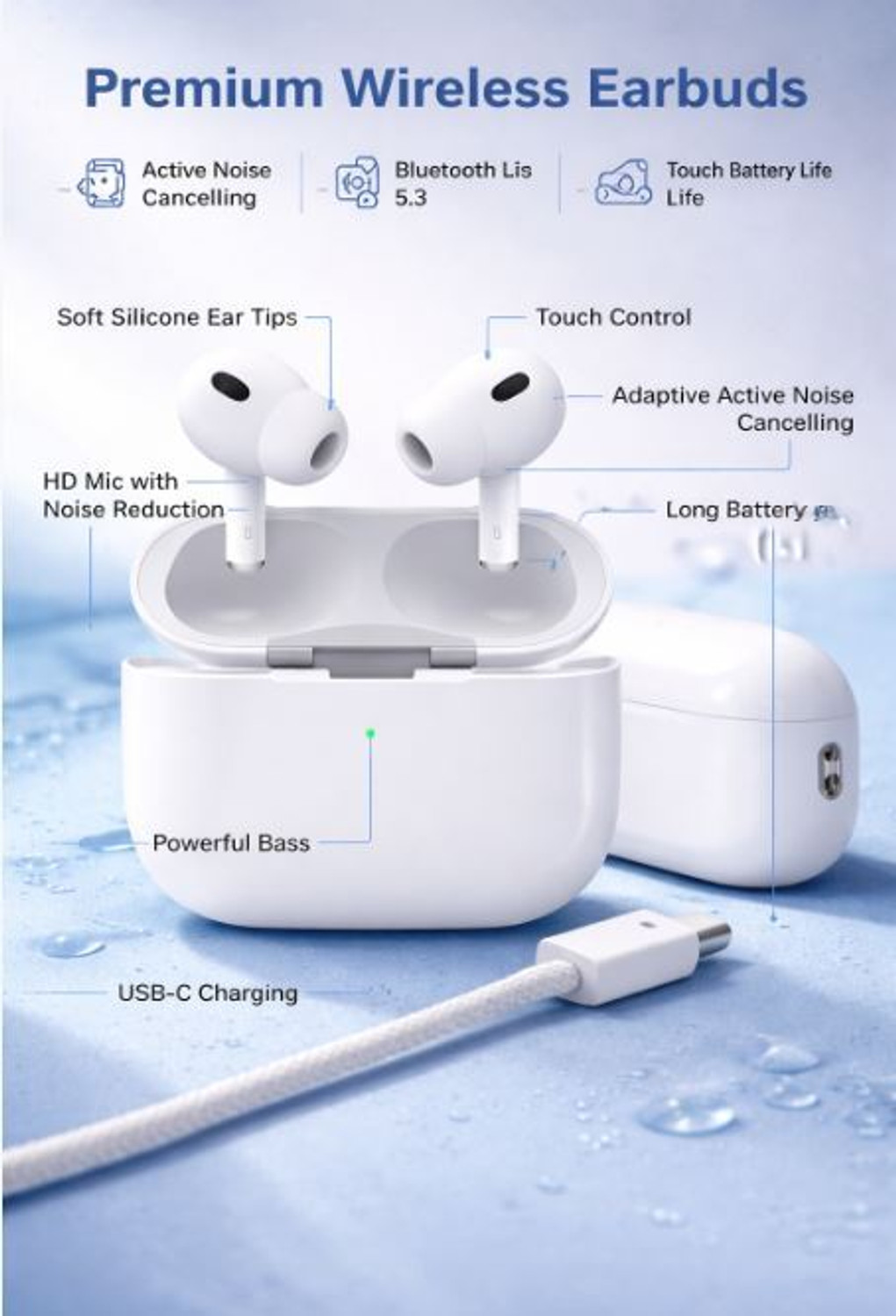 Image of GRANTHEE Premium Wireless Earbuds Bluetooth 5.3 TWS Earphones Full Touch Control Headphones Built-in Microphone Superb Sound Quality Fast Stable & Connection Smart LED Headset Sports Bud Helmet bluetooth device with ANC