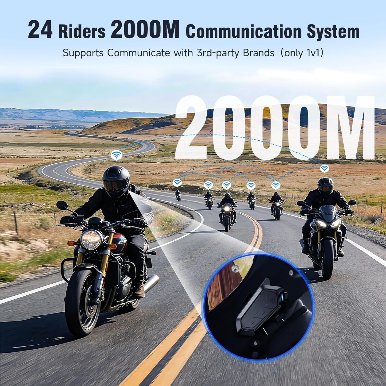 Image of Edyell V1 Helmet Speaker,24 Riders 2Km Helmet Communication System with Music Sharing Helmet bluetooth device with Hands Free Calling, Integrated Speakers, Microphone, Light Sensor, Voice Assist