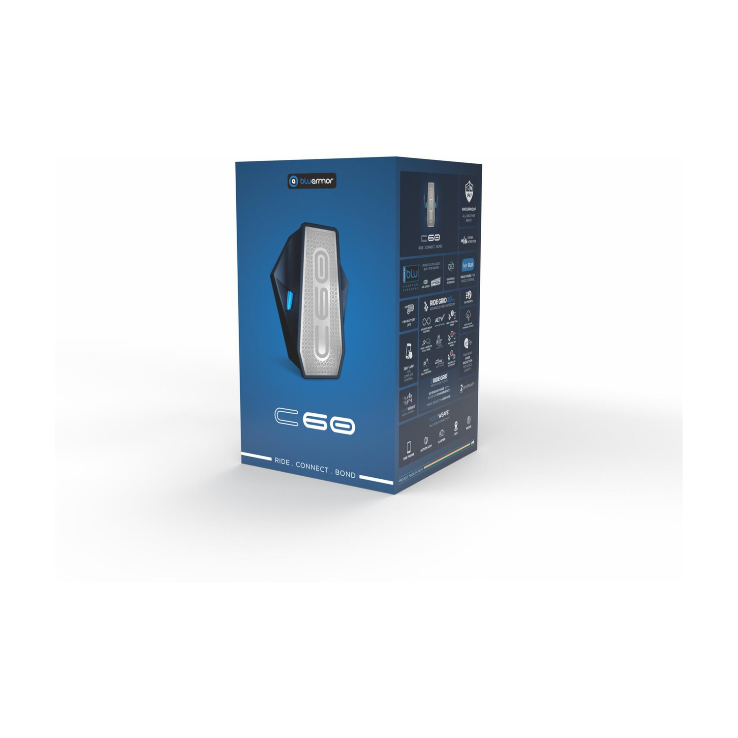 Image of Bluarmor C60 Helmet bluetooth device with ANC, Collision Warnings, Crash Detection, Earphone, GPS Navigation, Hands Free Calling, Integrated Speakers, Microphone, Motion and Impact Sensors, Voice Assist (1200 m 16 hr)