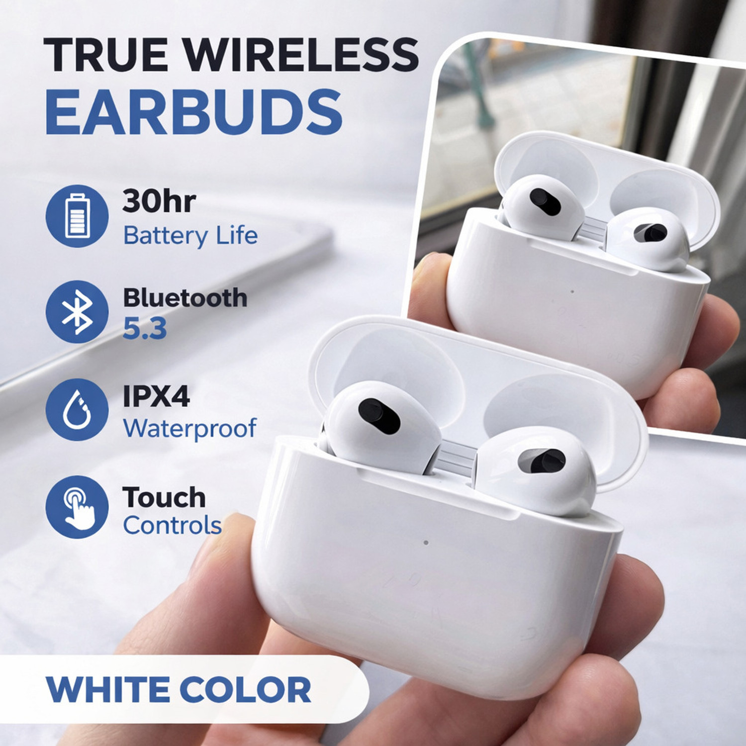 Image of GRANTHEE Premium Wireless Earbuds Bluetooth 5.3 TWS Earphones Full Touch Control Headphones Built-in Microphone Superb Sound Quality Fast Stable & Connection Smart LED Headset Sports Bud Helmet bluetooth device with ANC