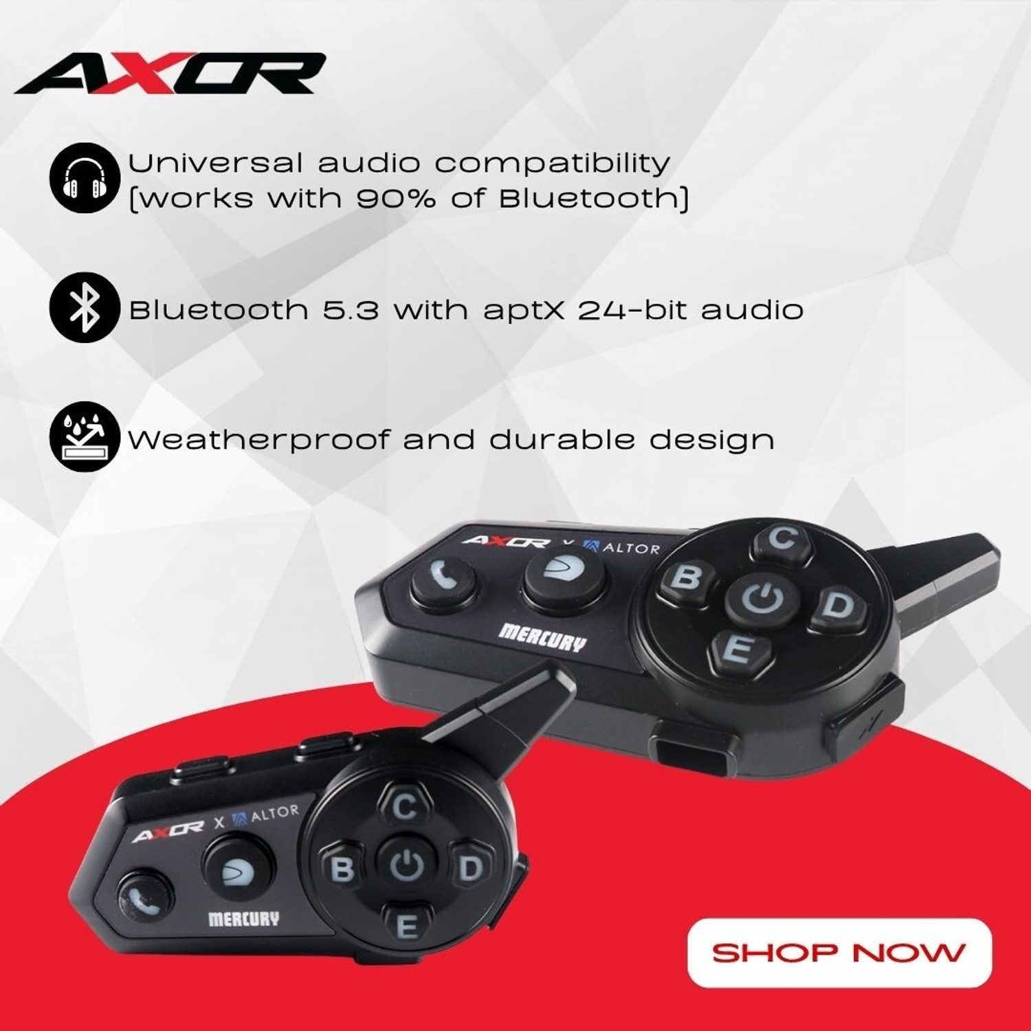 Image of Axor AXR-M-INTRCOM-K Helmet bluetooth device with Hands Free Calling, Integrated Speakers, Microphone, GPS Navigation, Voice Assist