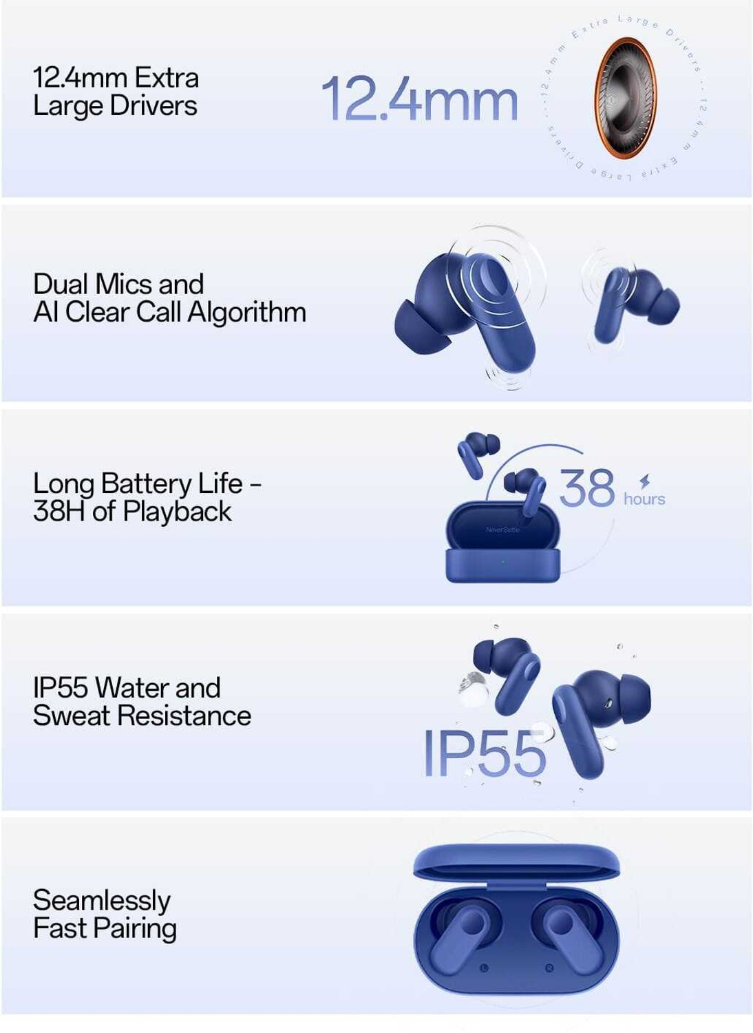 Image of Buds 2r Wireless Earbuds for Buds 2R with Built in Mic, Powerful 12.4mm Drivers, Quad Mic Design Helmet bluetooth device with Hands Free Calling