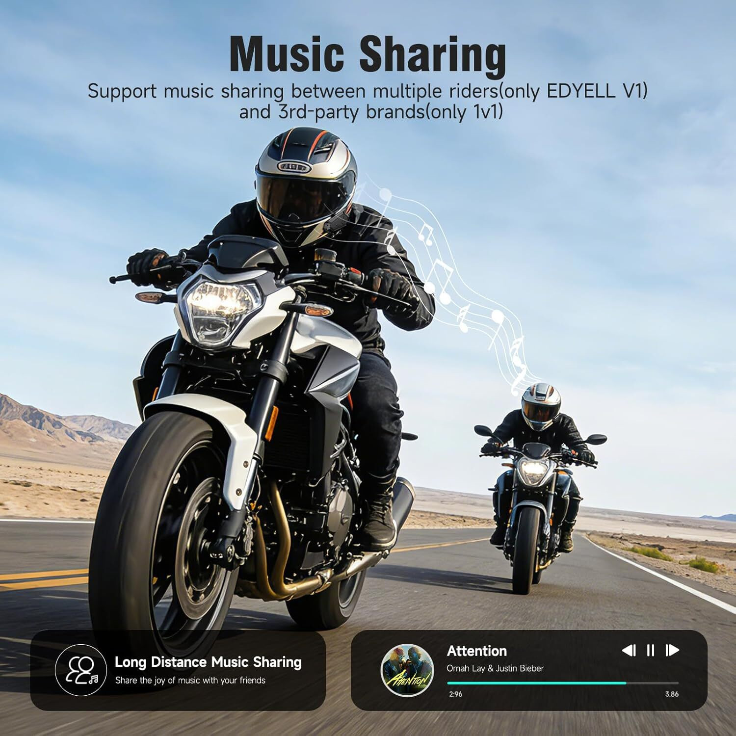 Image of Edyell V1 Helmet Speaker,24 Riders 2Km Helmet Communication System with Music Sharing Helmet bluetooth device with Hands Free Calling, Integrated Speakers, Microphone, Light Sensor, Voice Assist