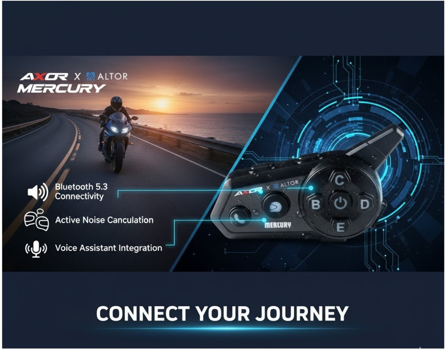 Image of Axor AXR-M-INTRCOM-K Helmet bluetooth device with Hands Free Calling, Integrated Speakers, Microphone, GPS Navigation, Voice Assist