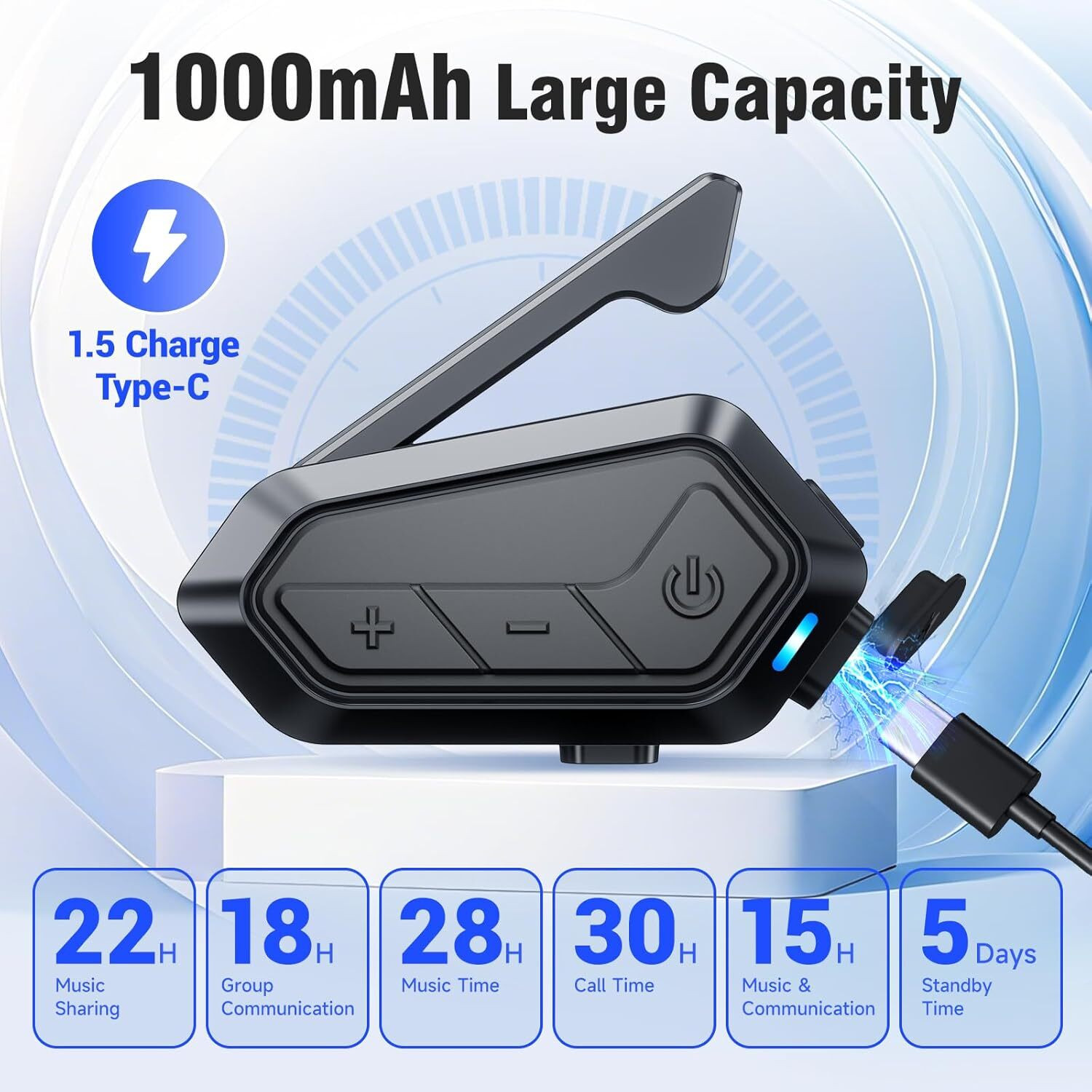 Image of Edyell V1 Helmet Speaker,24 Riders 2Km Helmet Communication System with Music Sharing Helmet bluetooth device with Hands Free Calling, Integrated Speakers, Microphone, Light Sensor, Voice Assist