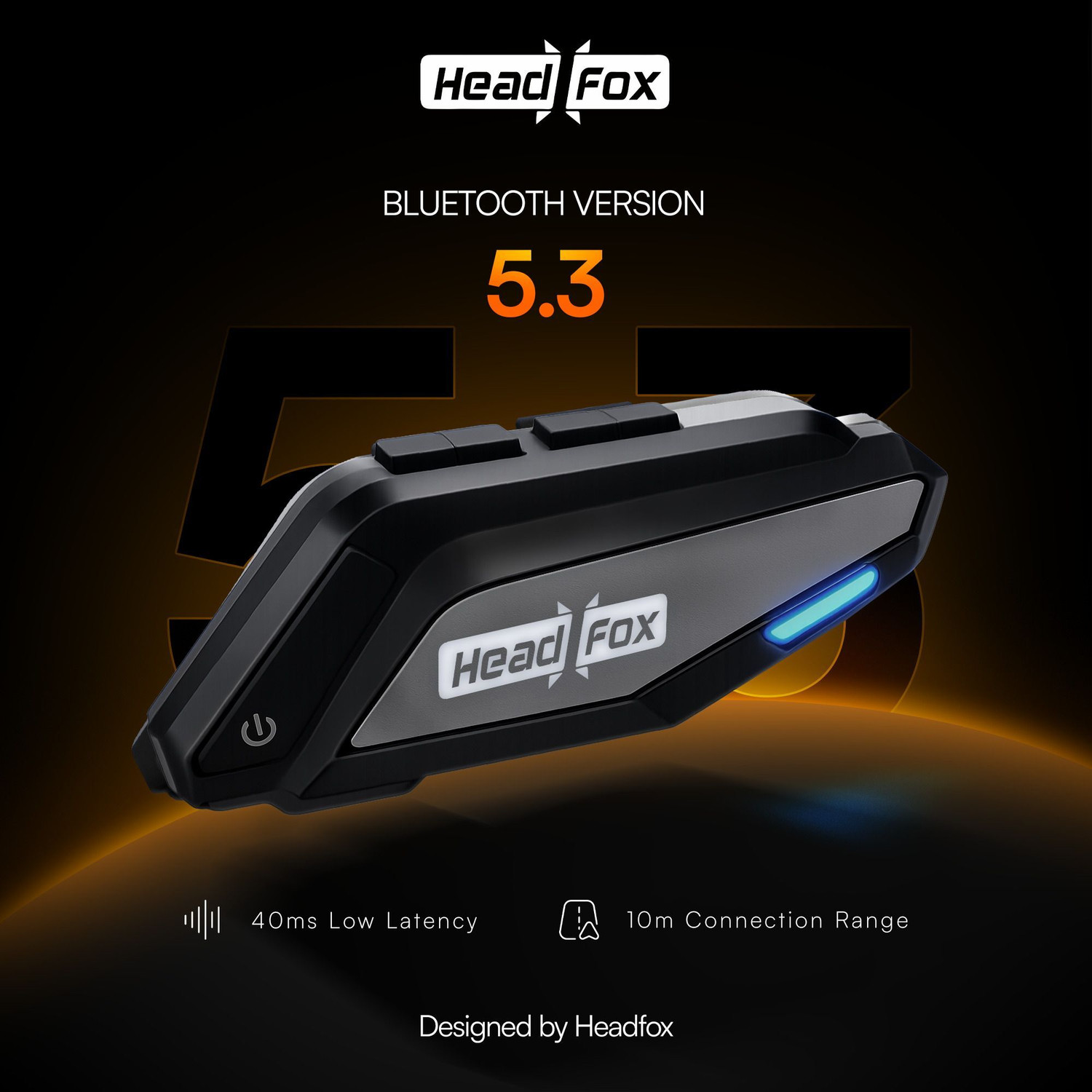 Image of HEADFOX Helmet Bluetooth Headset | Siri Support | Long Battery | IPX6 Waterproof Helmet bluetooth device with Integrated Speakers, Hands Free Calling, Voice Assist, ANC