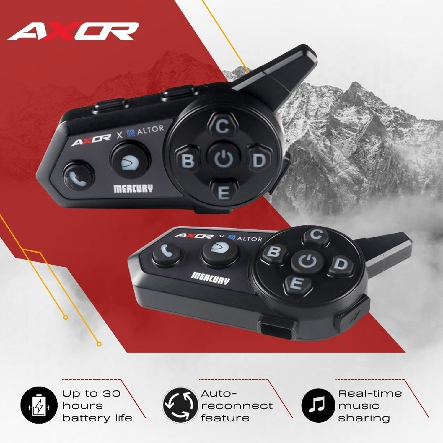 Image of Axor AXR-M-INTRCOM-K Helmet bluetooth device with Hands Free Calling, Integrated Speakers, Microphone, GPS Navigation, Voice Assist