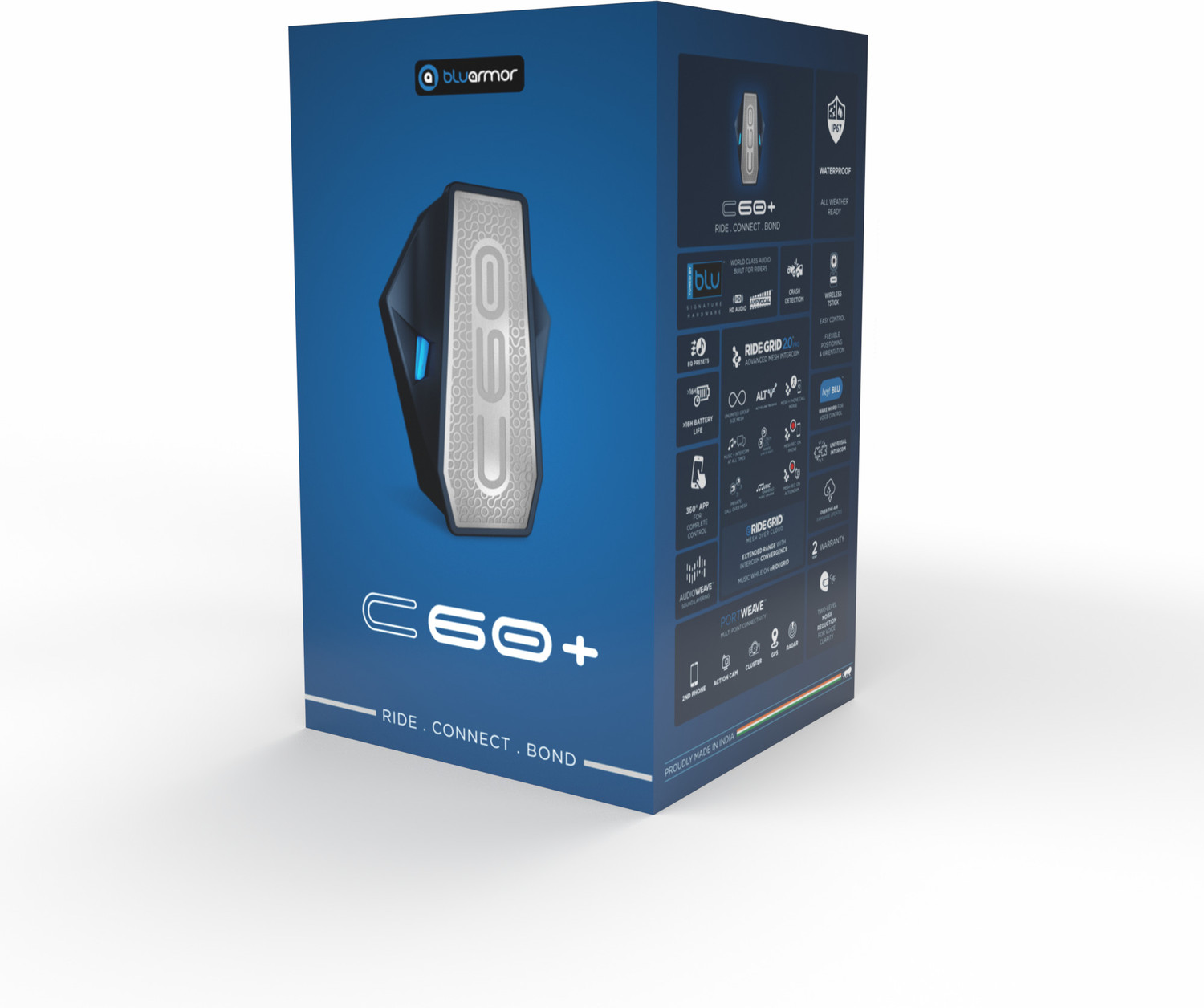 Image of Bluarmor C60 Plus Helmet bluetooth device with ANC, Collision Warnings, Crash Detection, Earphone, GPS Navigation, Hands Free Calling, Integrated Speakers, Light Sensor, Microphone, Motion and Impact Sensors, SOS Sensor, Voice Assist