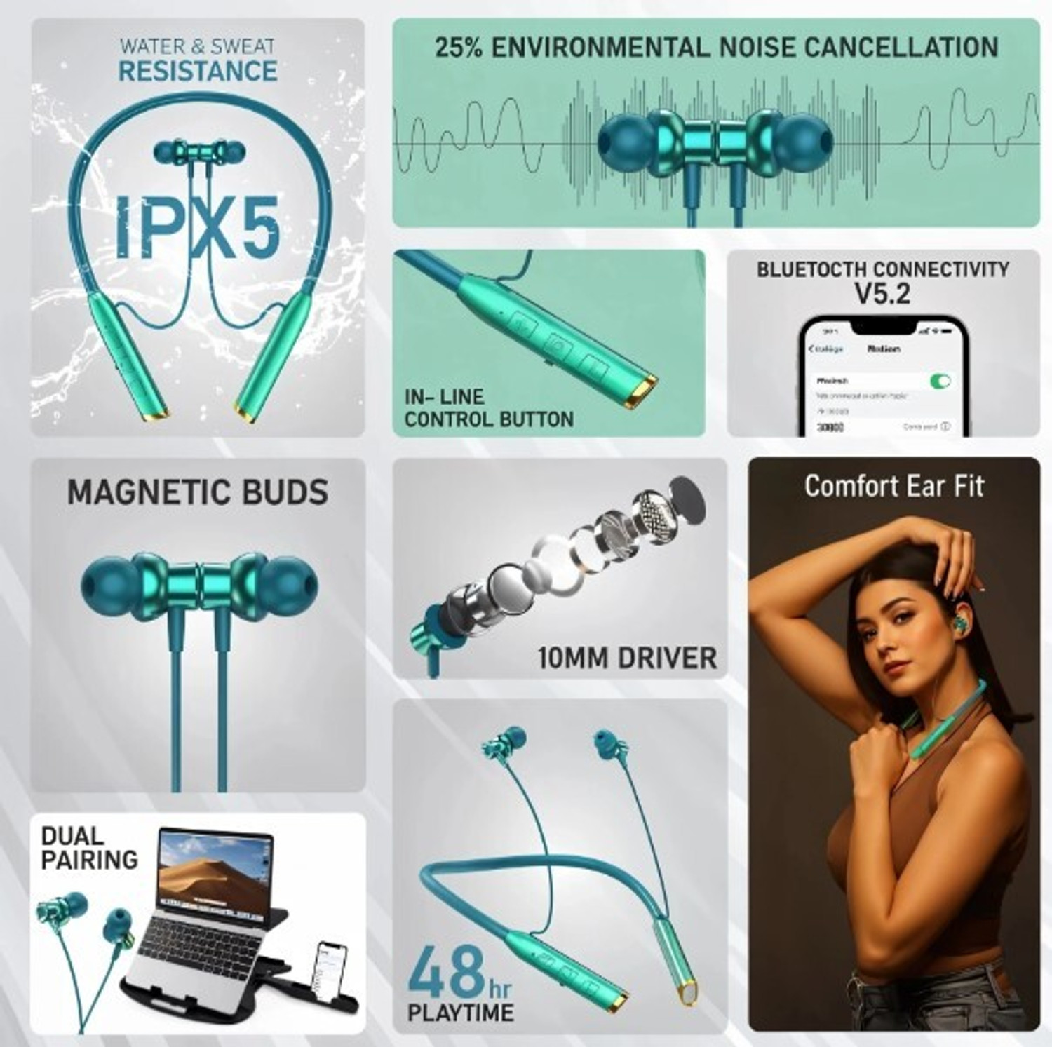 Image of KLOKOL Fast Charging Bluetooth neckband 32Hrs Battery, Clear Calling ENC Mic ok36 Helmet bluetooth device with Earphone
