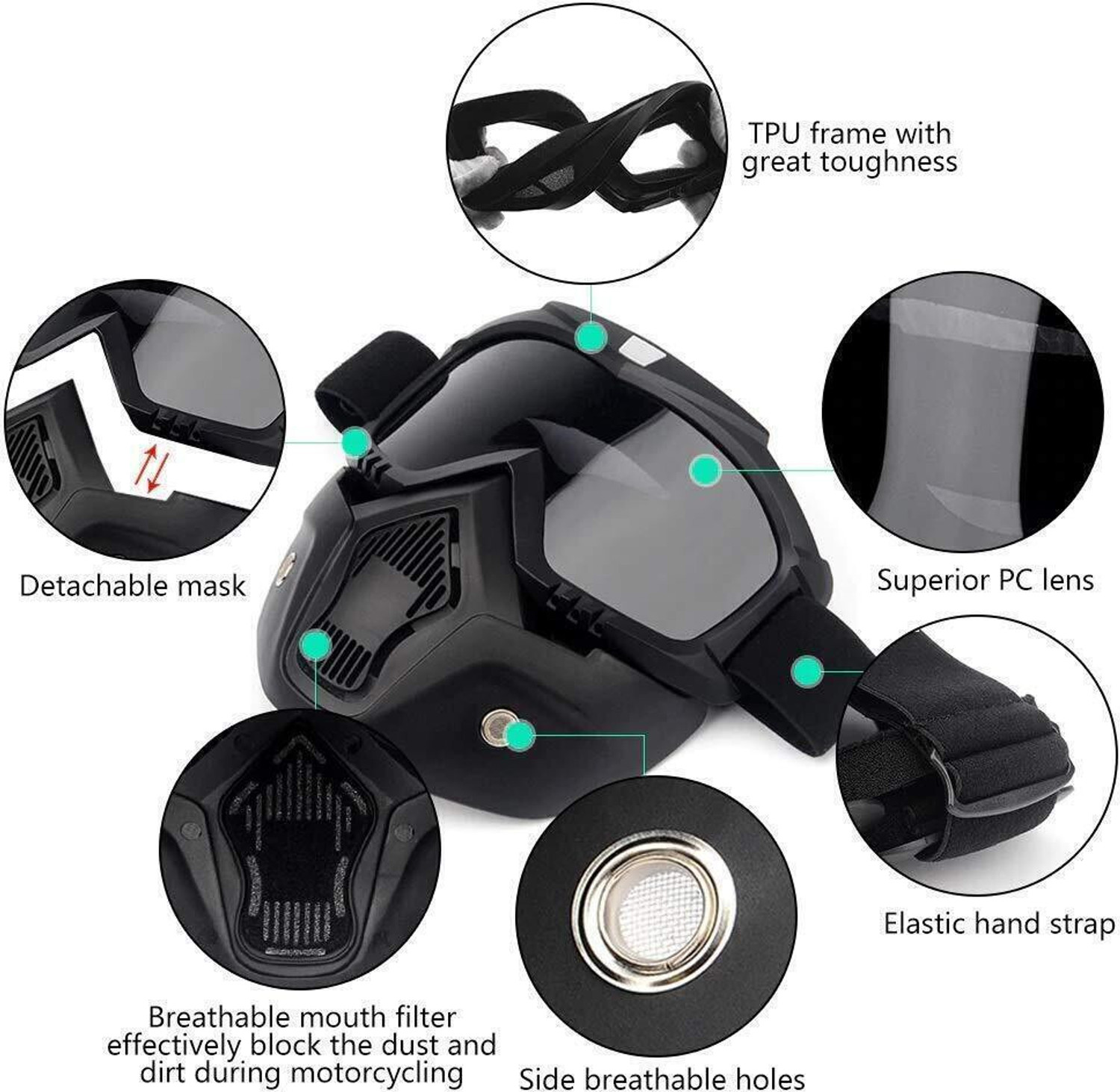 Image of Auto Trends Motocross Bike Riding Goggles Glasses Face Dust Mask With Detachable Blowtorch10 Helmet Breath Guard