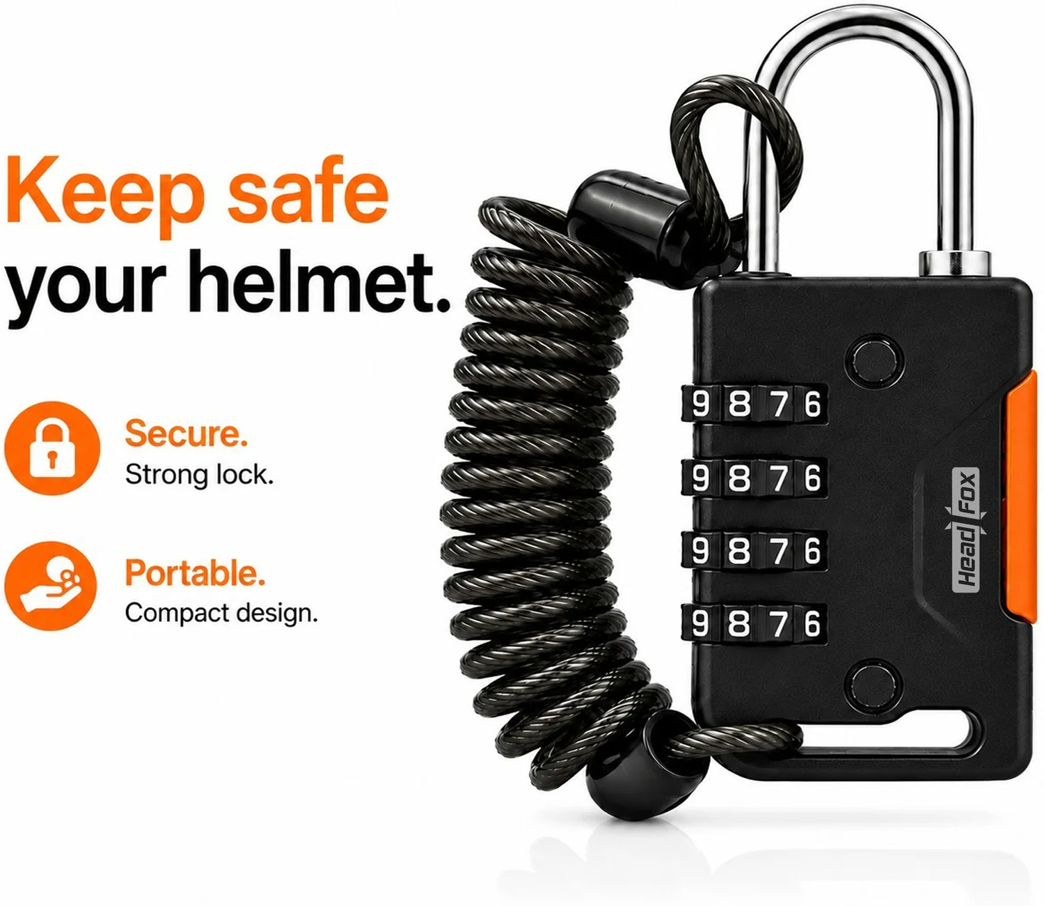 Image of HEADFOX Steel Combination Lock For Helmet