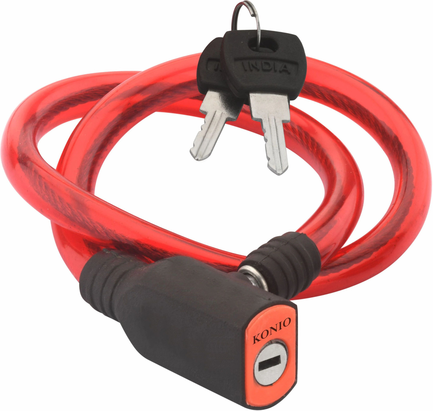 Image of KONIO Steel Cable Lock Anti Theft Push Lock For Multipurpose Uses with 3 Keys (Red). Cycle Lock