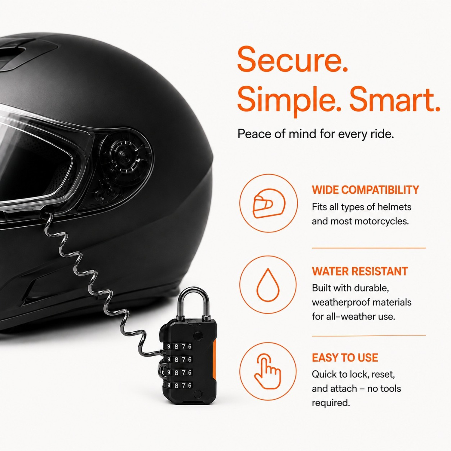 Image of HEADFOX Steel Combination Lock For Helmet