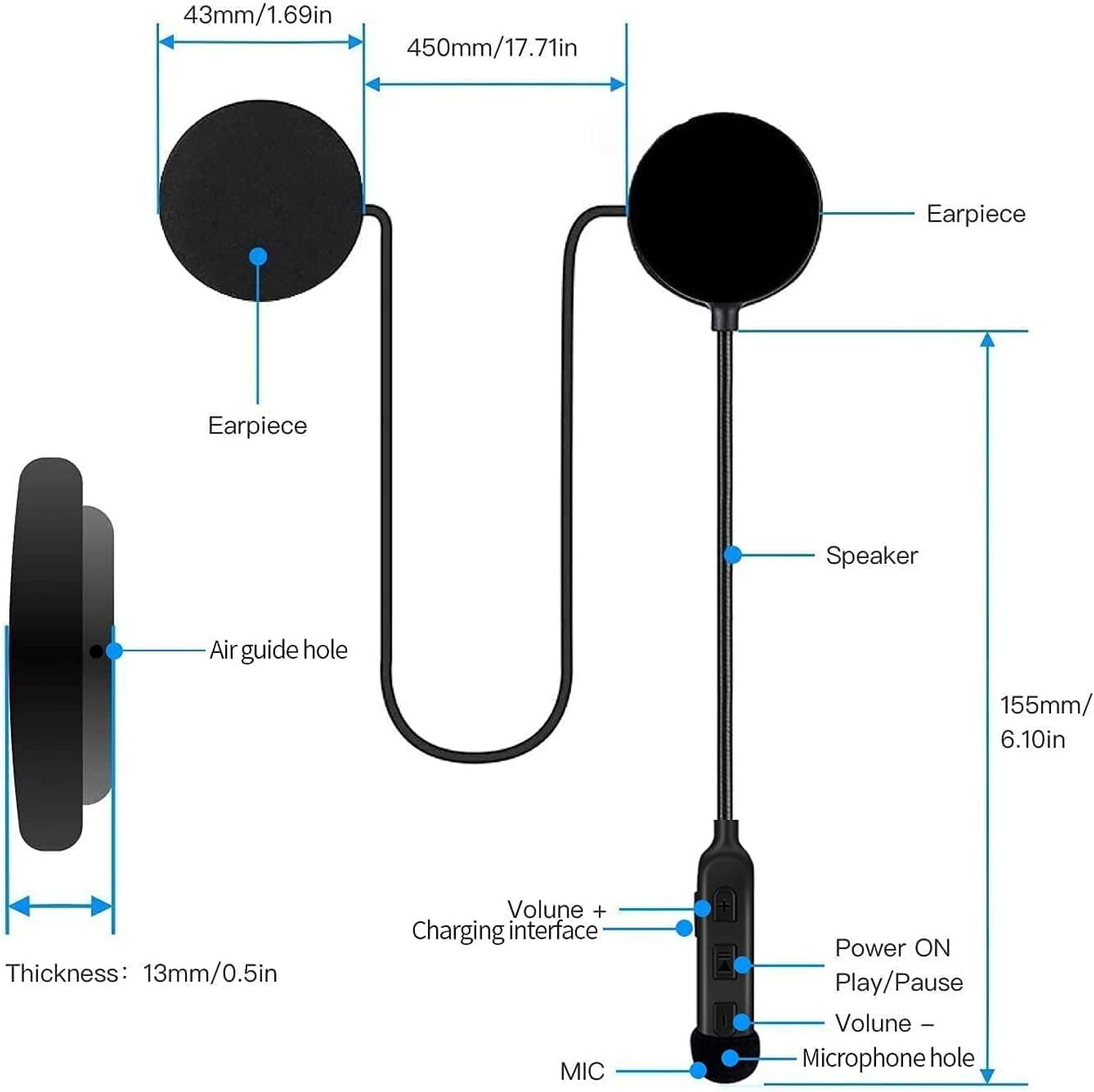 Image of Hybrid Motors Helmet Bluetooth,Waterproof Hands Free,Music Call Control,Automatic answering Helmet Mount