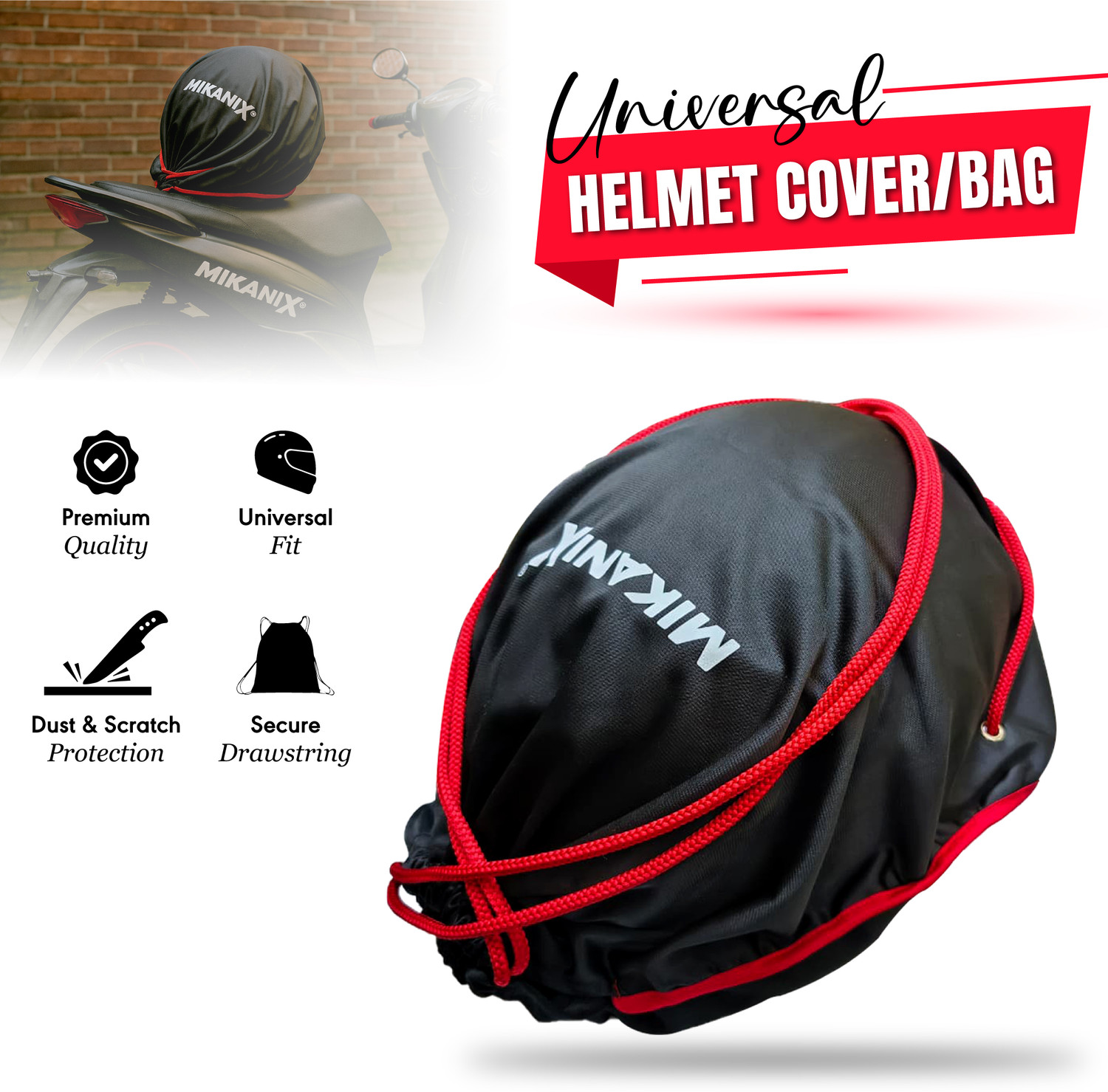 Image of MIKANIX Universal Helmet Cover Bag | Soft Fabric Dustproof Cover for All Helmet Types | Helmet Visor Bag
