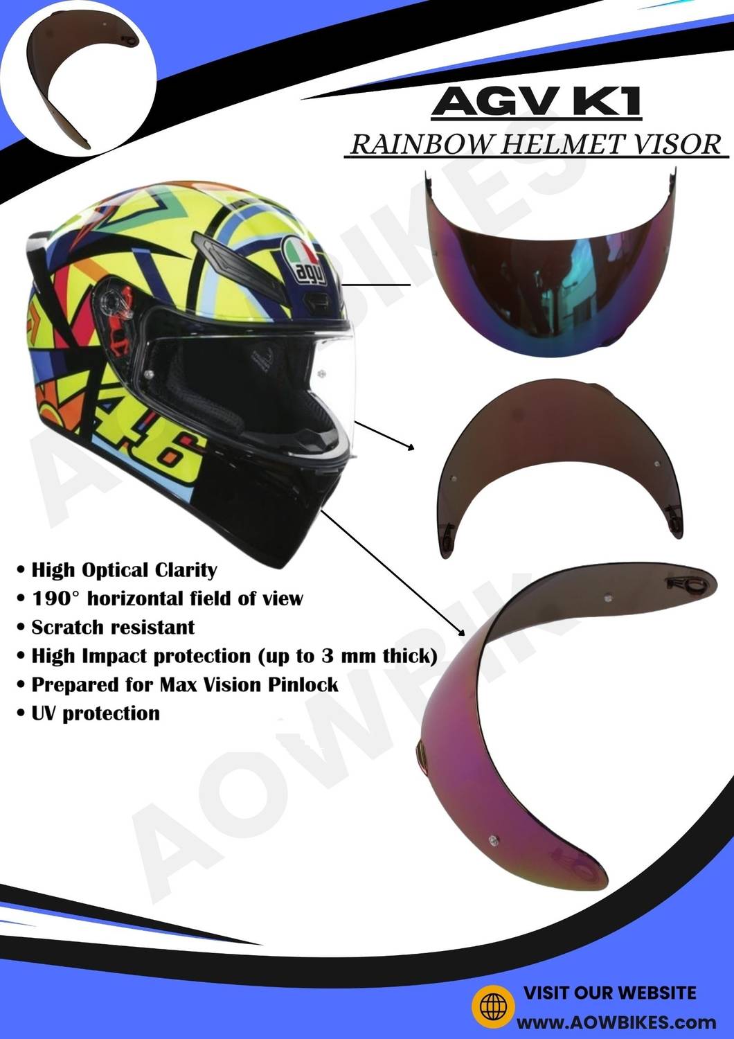 agv k1 rainbow visor REVO CLEAR RED NIGHT VISION COMPATIBLE WITH K1S/K3 SV/K5 HELMETS (FITS ONLY L-XL size helmets in the new range) AGV Visor - GT4-1 -