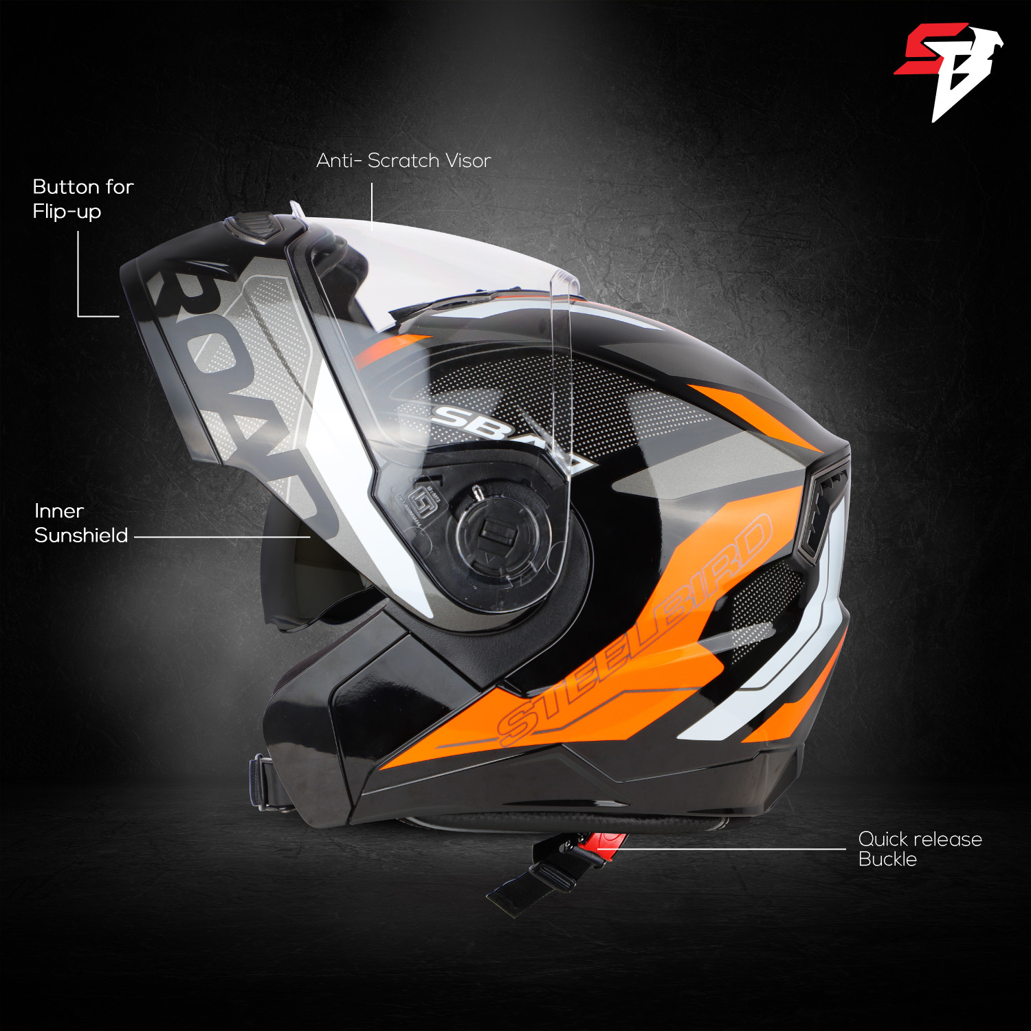 Image of Steelbird SBA-7 Road Double Visor ISI Certified Flip-Up Graphic Helmet for Men and Women Motorbike Helmet